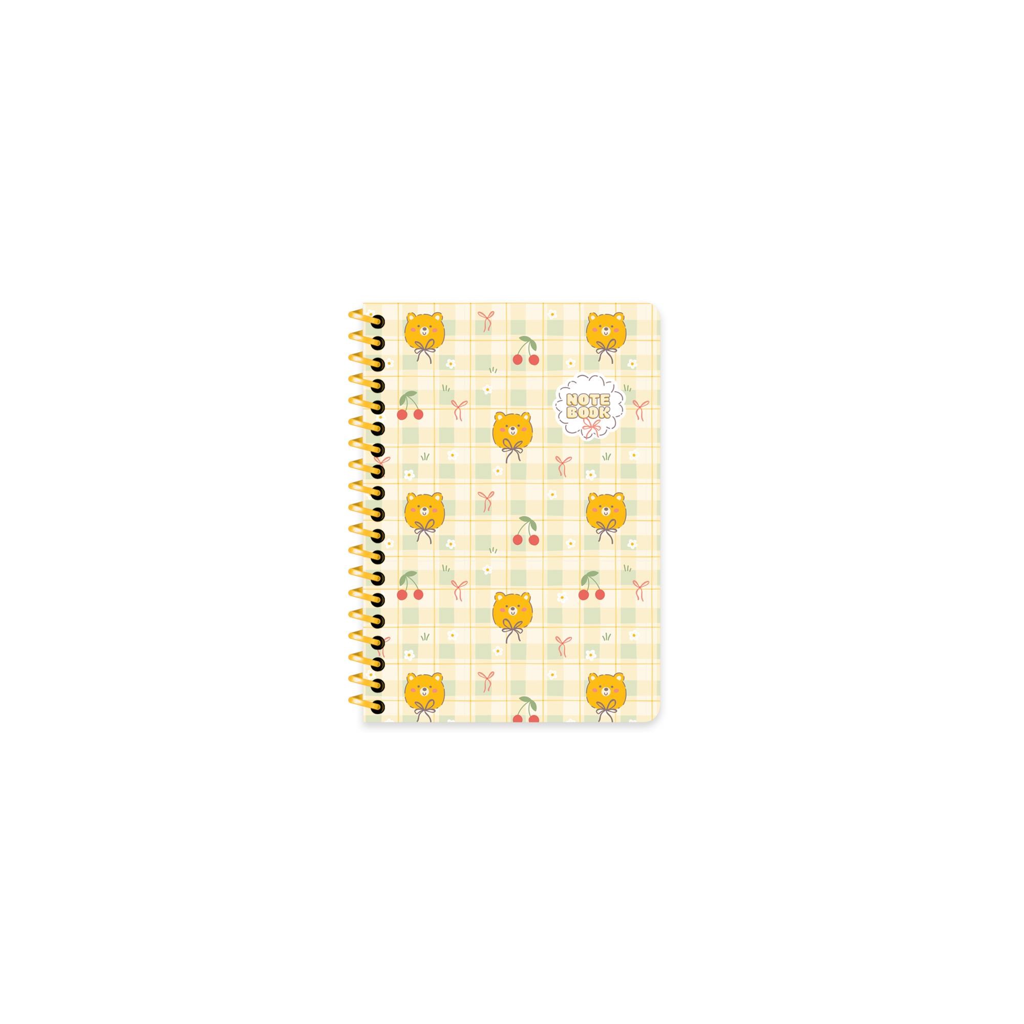 A6 Spiralli Karton Kapak Çizgili Kawaii Defter - Ayıcık