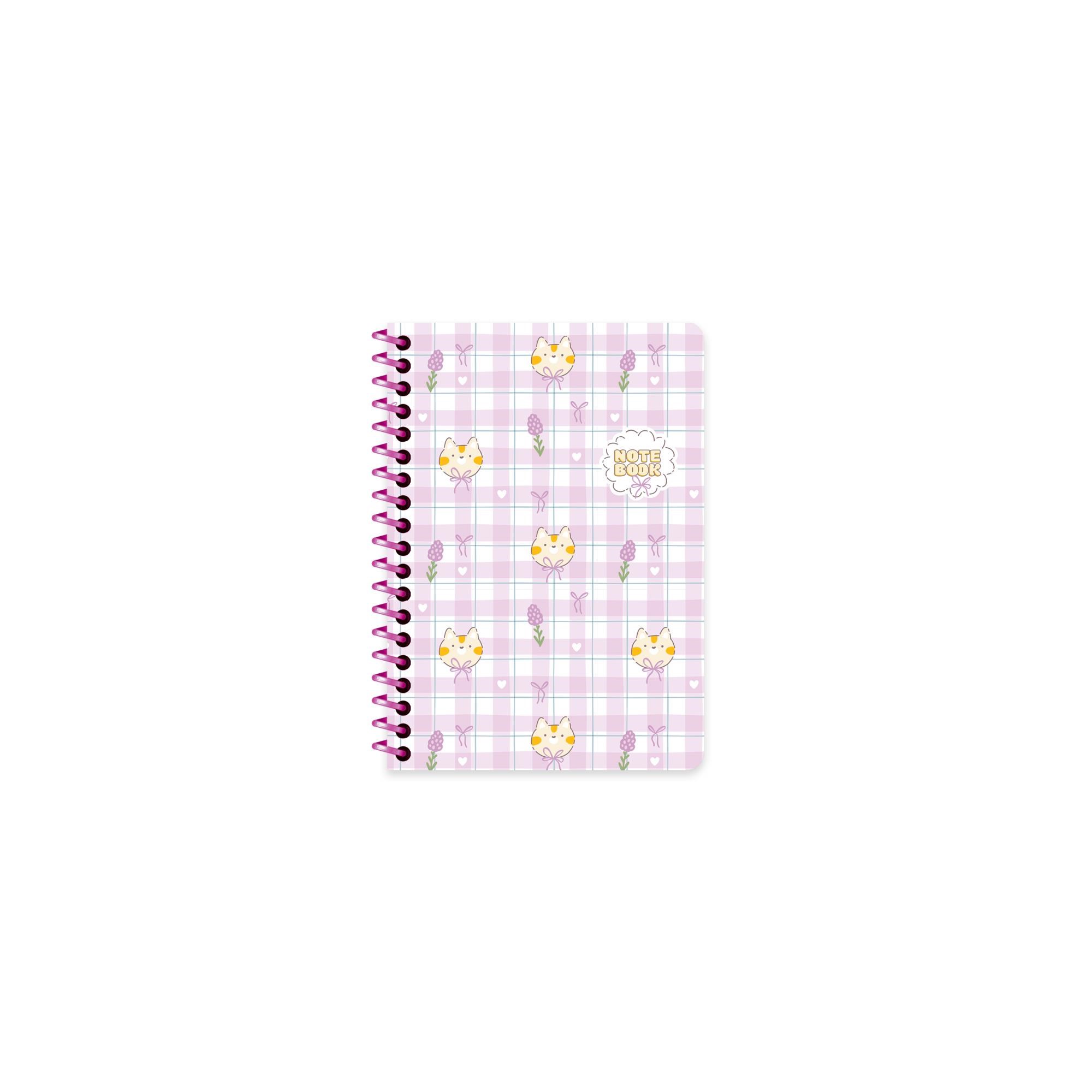 A6 Spiralli Karton Kapak Çizgili Kawaii Defter - Kedi