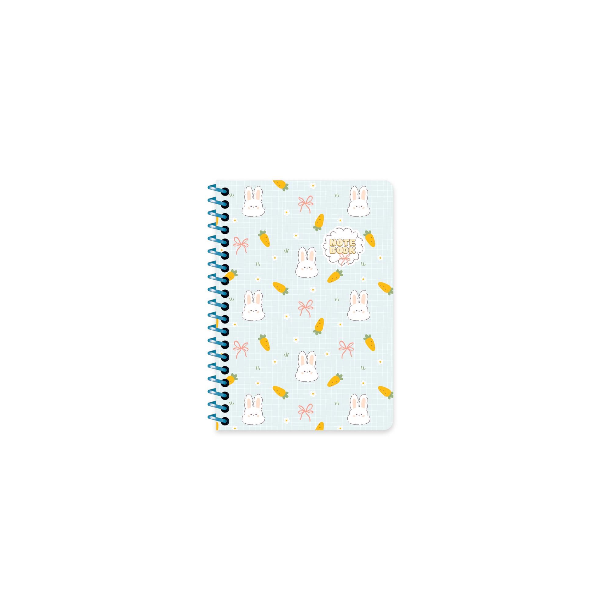 A6 Spiralli Karton Kapak Çizgili Kawaii Defter - Tavşan