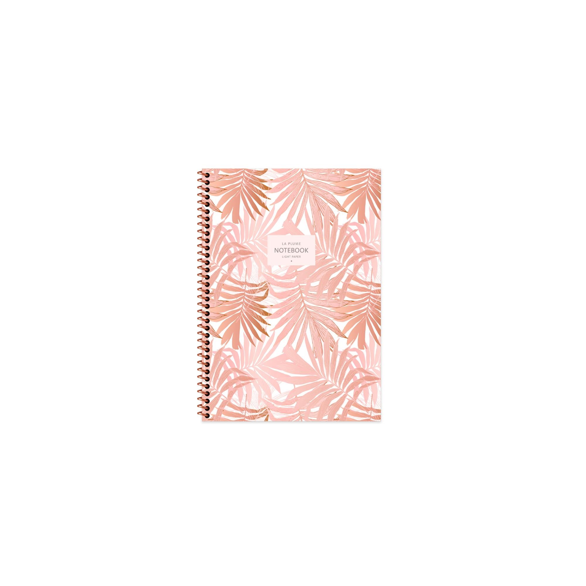 A6 Spiralli Karton Kapak Çizgili La Plume Leaves Defter - Kahve