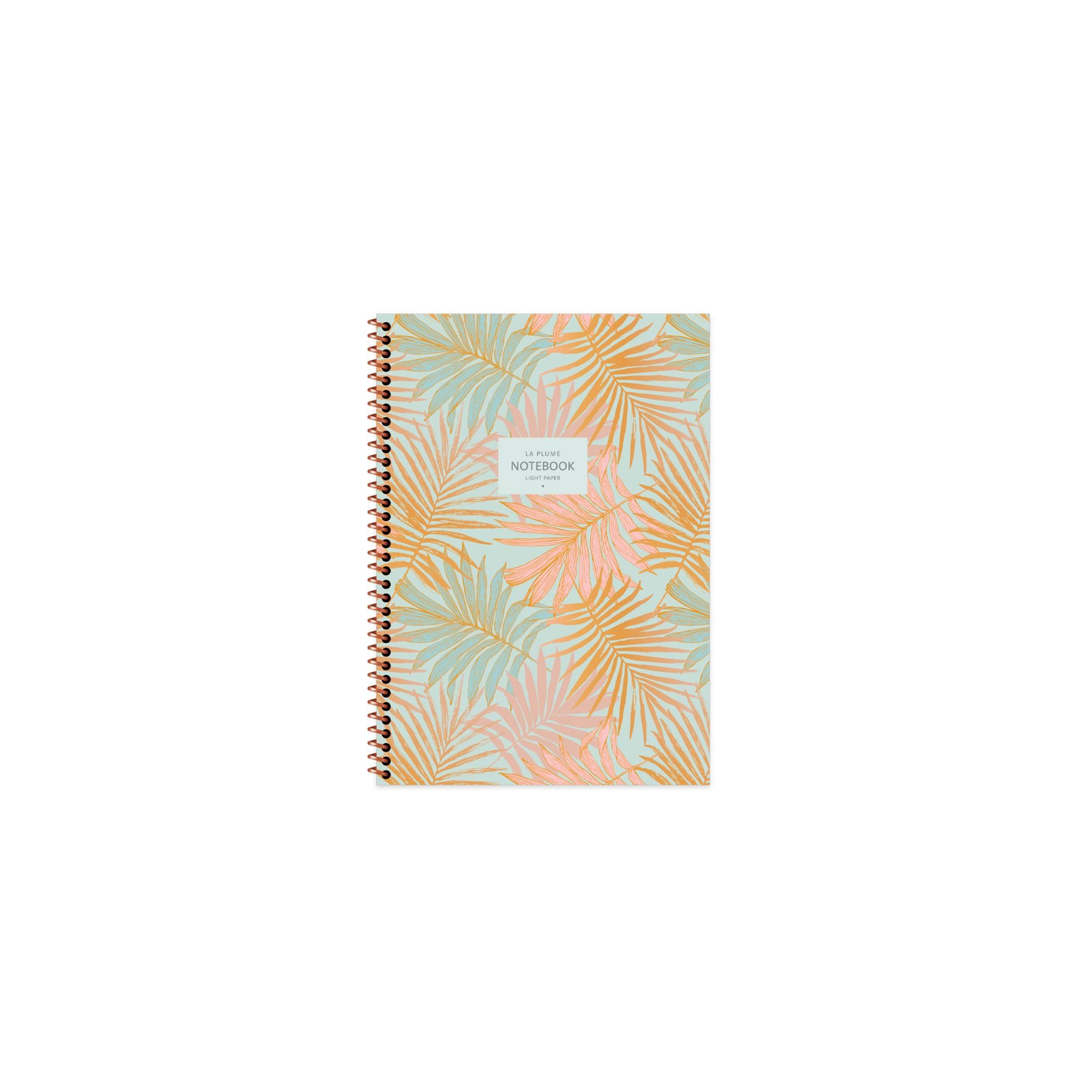 A6 Spiralli Karton Kapak Çizgili La Plume Leaves Defter - Turuncu