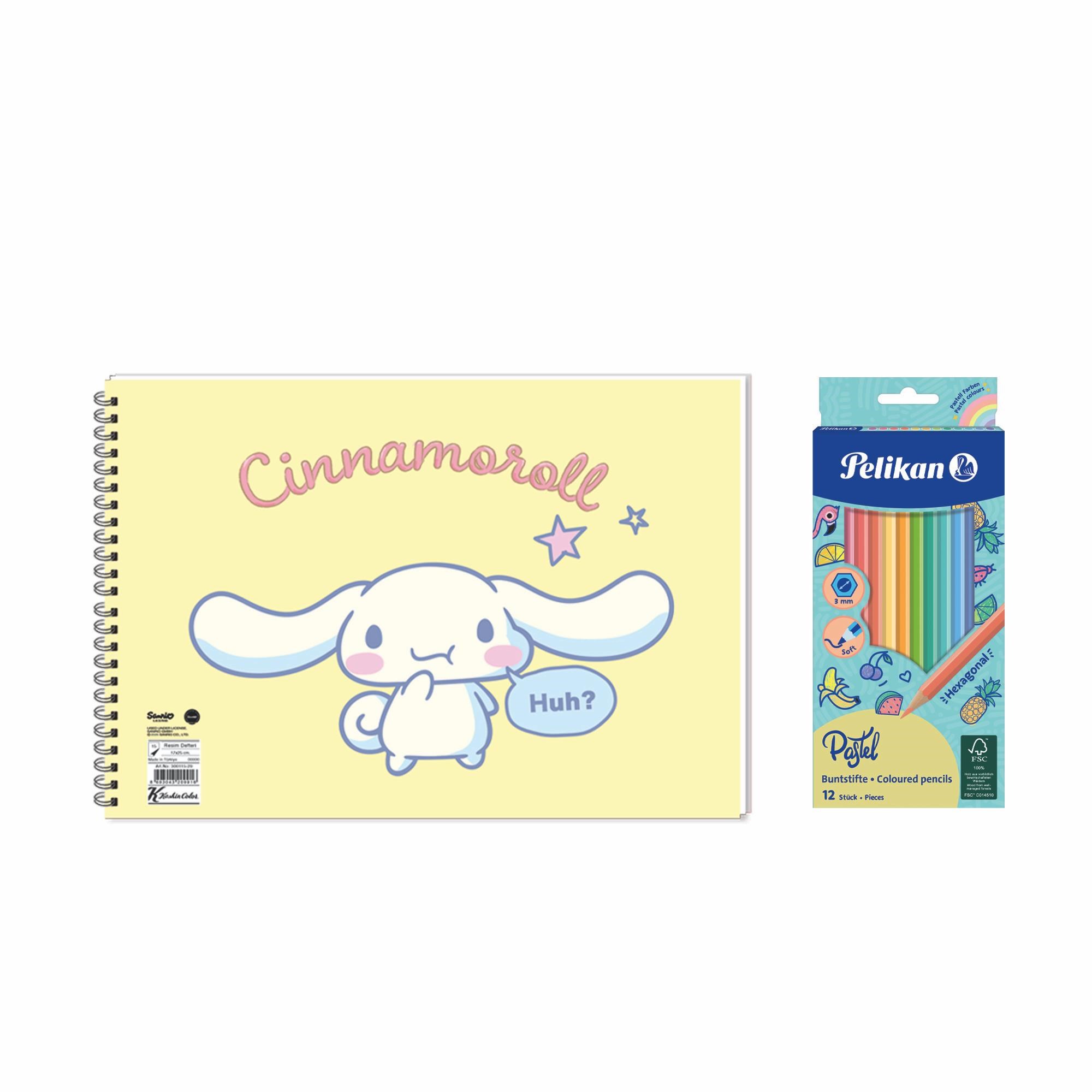 Cinnamoroll 17x25 Spiralli Resim Defteri - Pelikan Pastel Renkler 12'li Kuru Boya 2'li Set 3