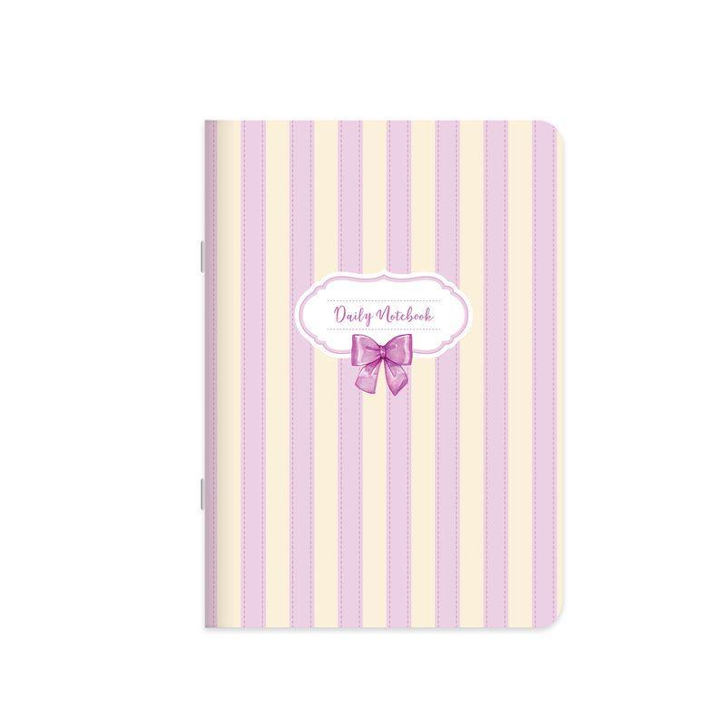 Çizgili Kuşe Kapak Kurdele Stickerli Defter 18,5 x 26 CM - Mor Kurdele