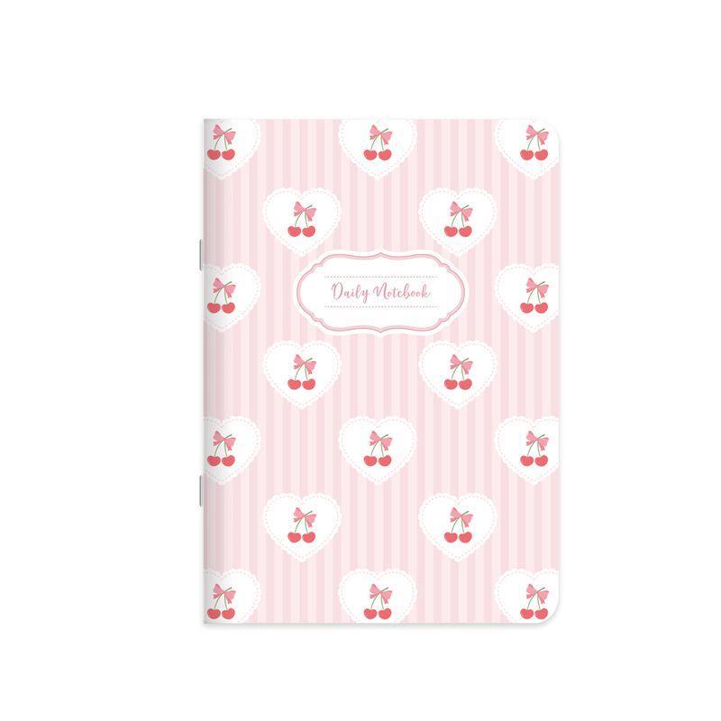 Çizgili Kuşe Kapak Kurdele Stickerli Defter 18,5 x 26 CM - Kiraz