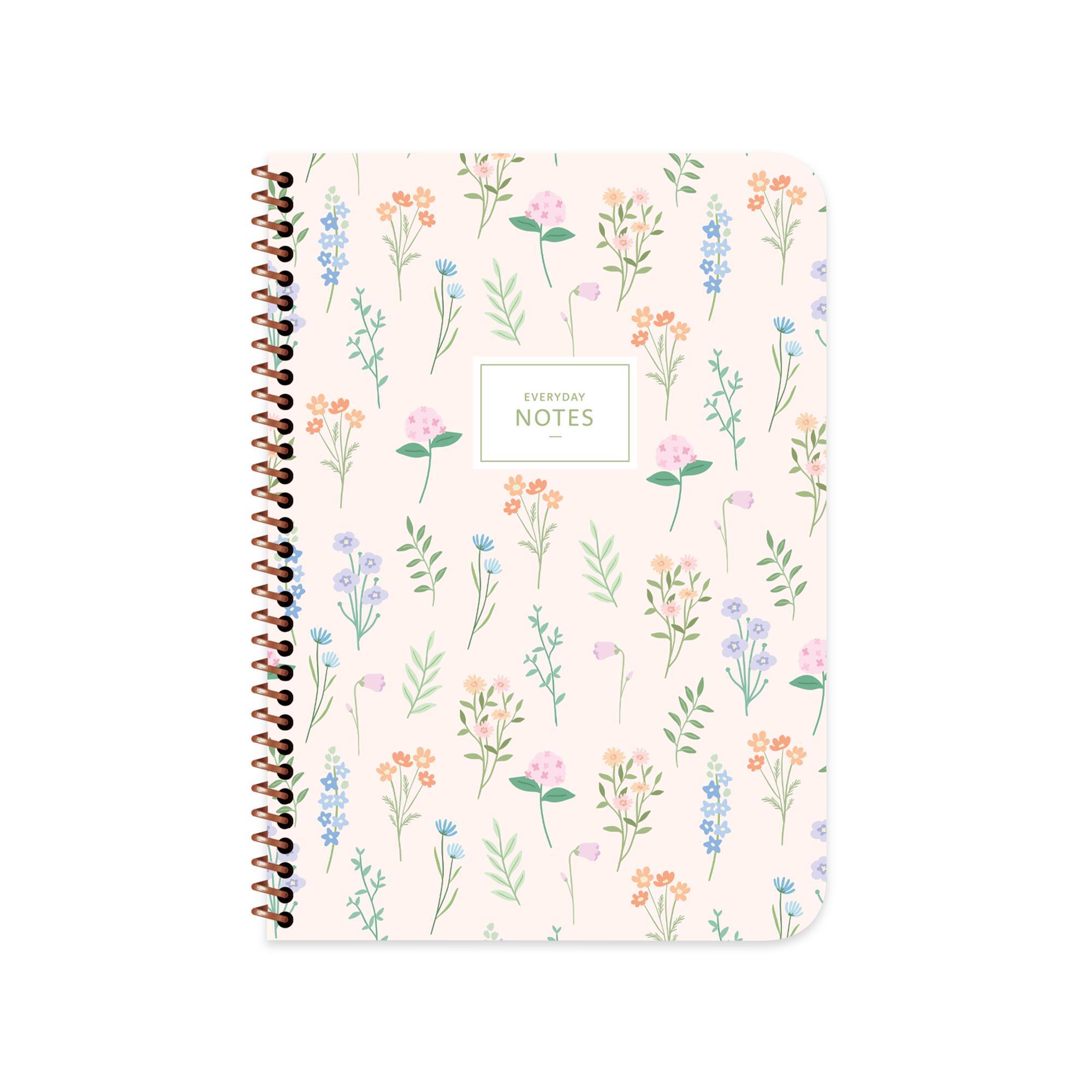 Çizgili Spiralli Sert Karton Kapak Bahar Defter Kır Çiçekleri 17*24 100 Yp