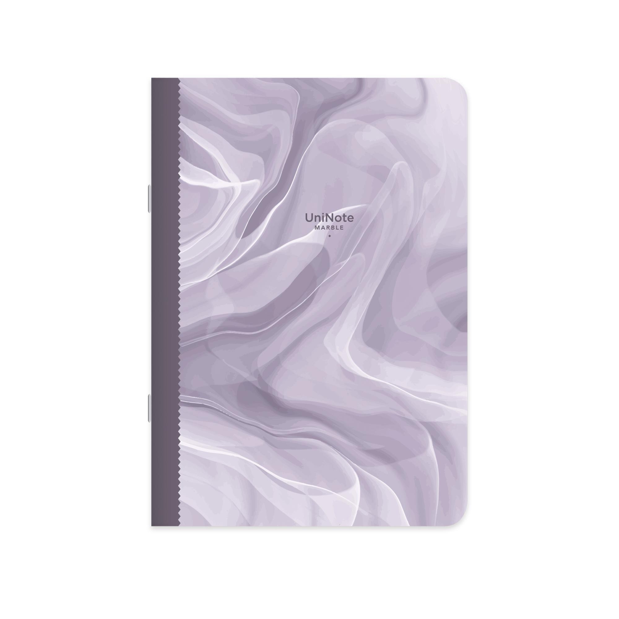 Çizgili Tel Dikişli Kuşe Kapak Uninote Marble Defter Mor 18,5x26