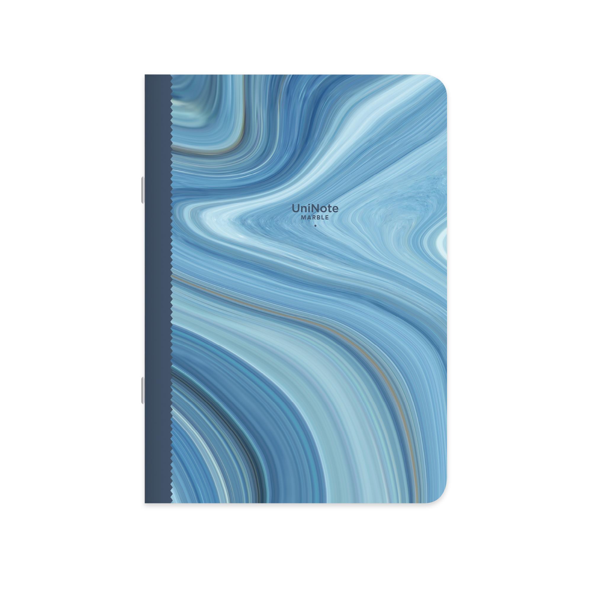 Çizgili Tel Dikişli Kuşe Kapak Uninote Marble Defter Mavi 18,5x26