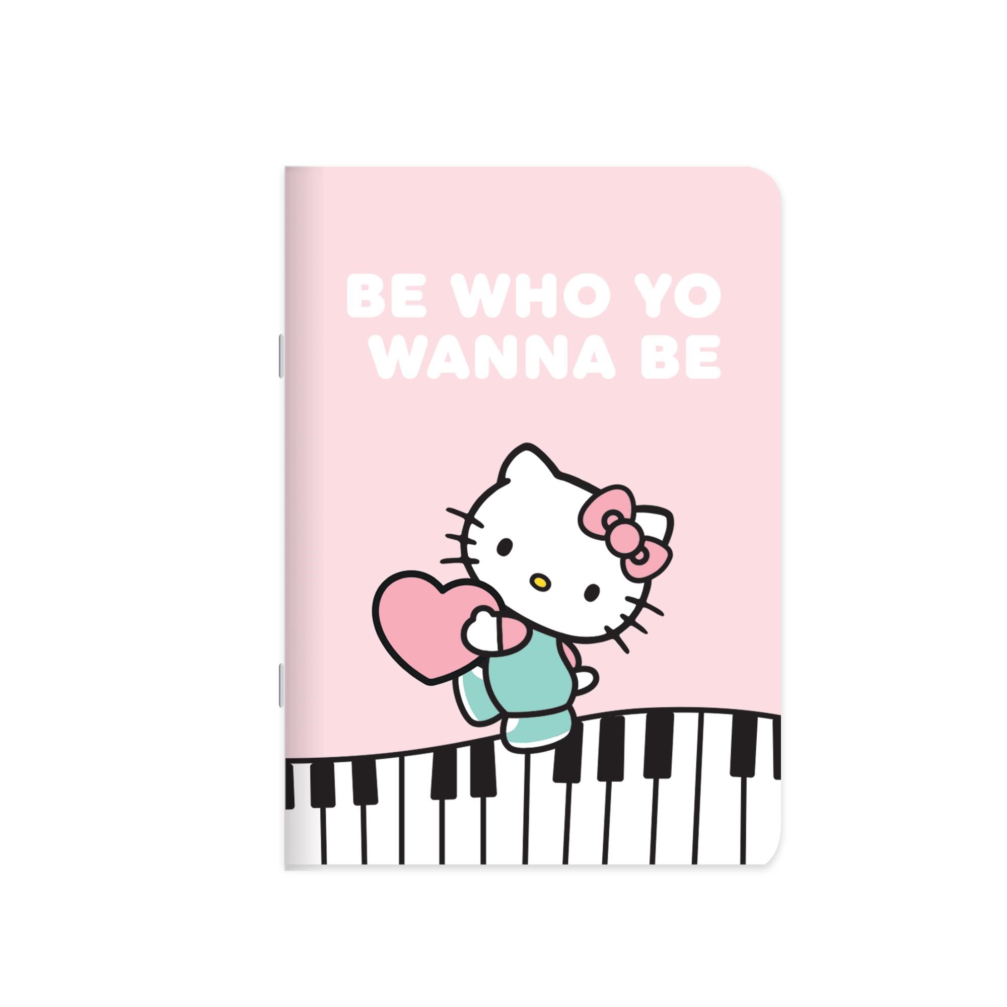 Hello Kitty 18,5x26 Tel Dikişli Karton Kapak Stickerli Çizgili Defter - Karışık Renkler