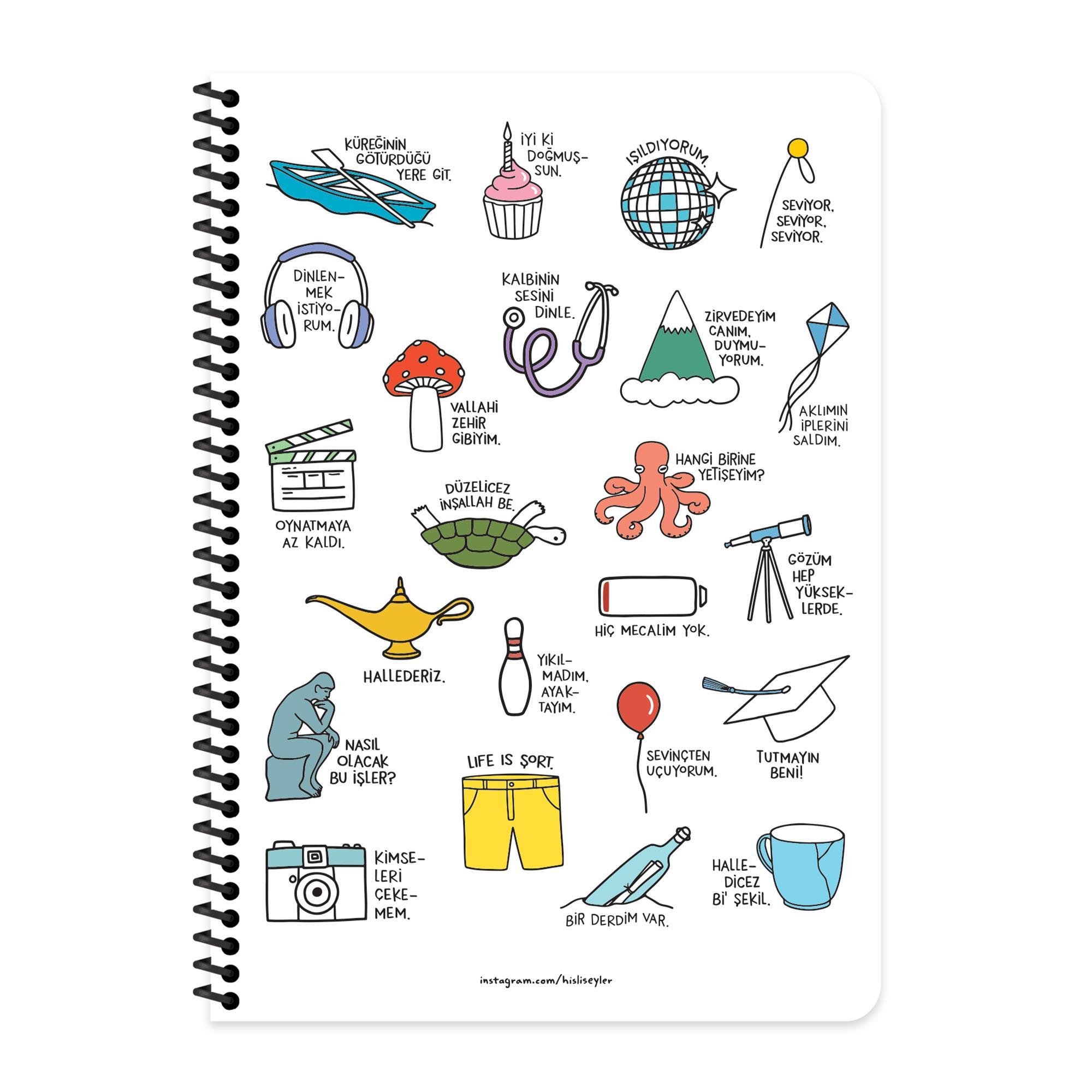 Hisli Şeyler A4 Çizgili Spiralli Stickerli Defter Oturmaya Mı Geldik?