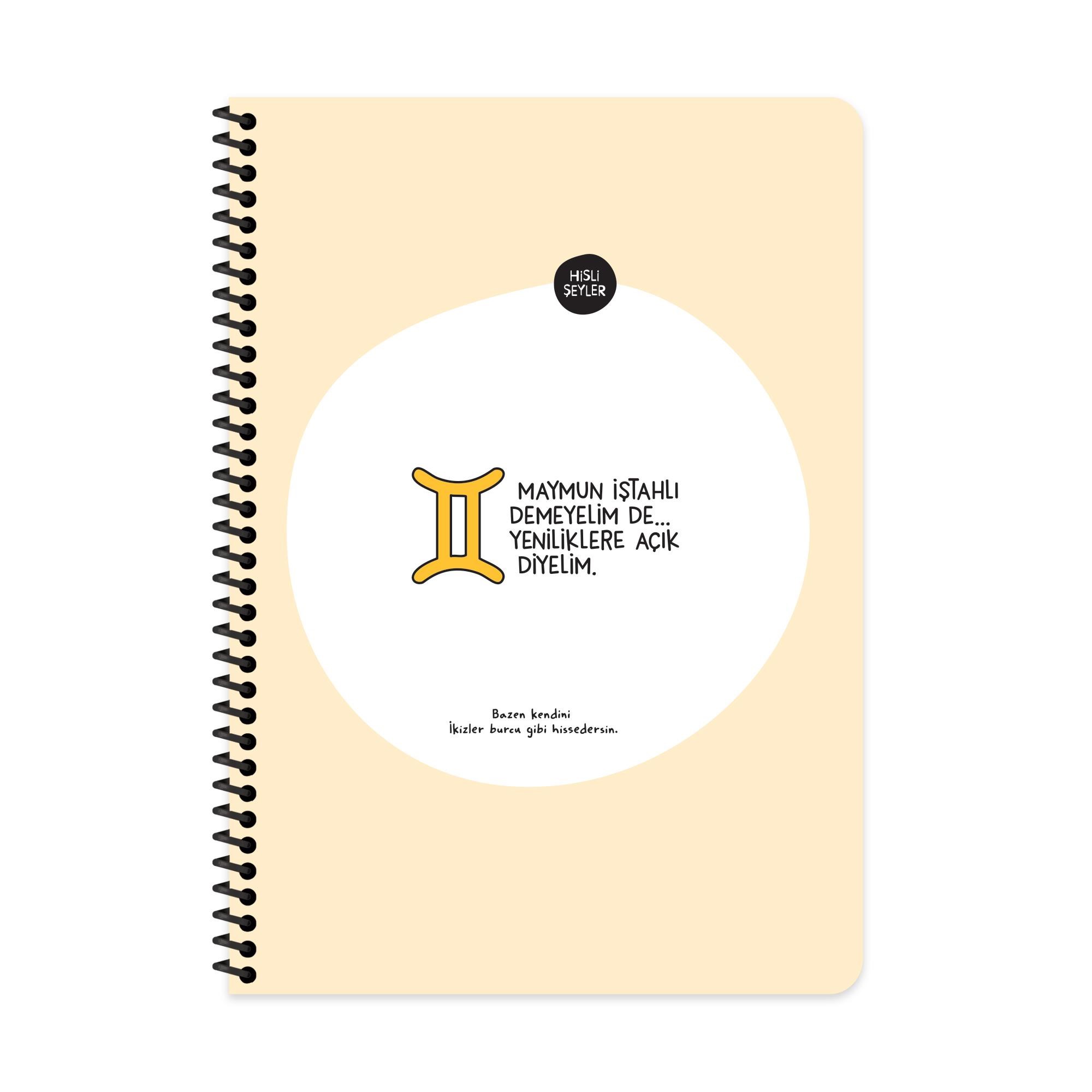 Hisli Şeyler A4 Spiralli Karton Kapak Kareli Stickerli Burçlar Serisi Defter - Maymun İştahlı Demeyelim De Yeniliklere Açık 