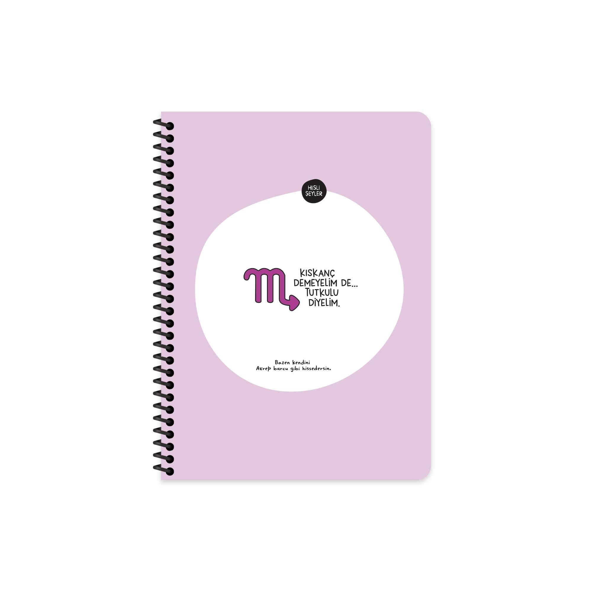 Hisli Şeyler A4 Spiralli Karton Kapak Çizgili Stickerli Burçlar Serisi Defter - Kıskanç Demeyelim De Tutkulu Diyelim