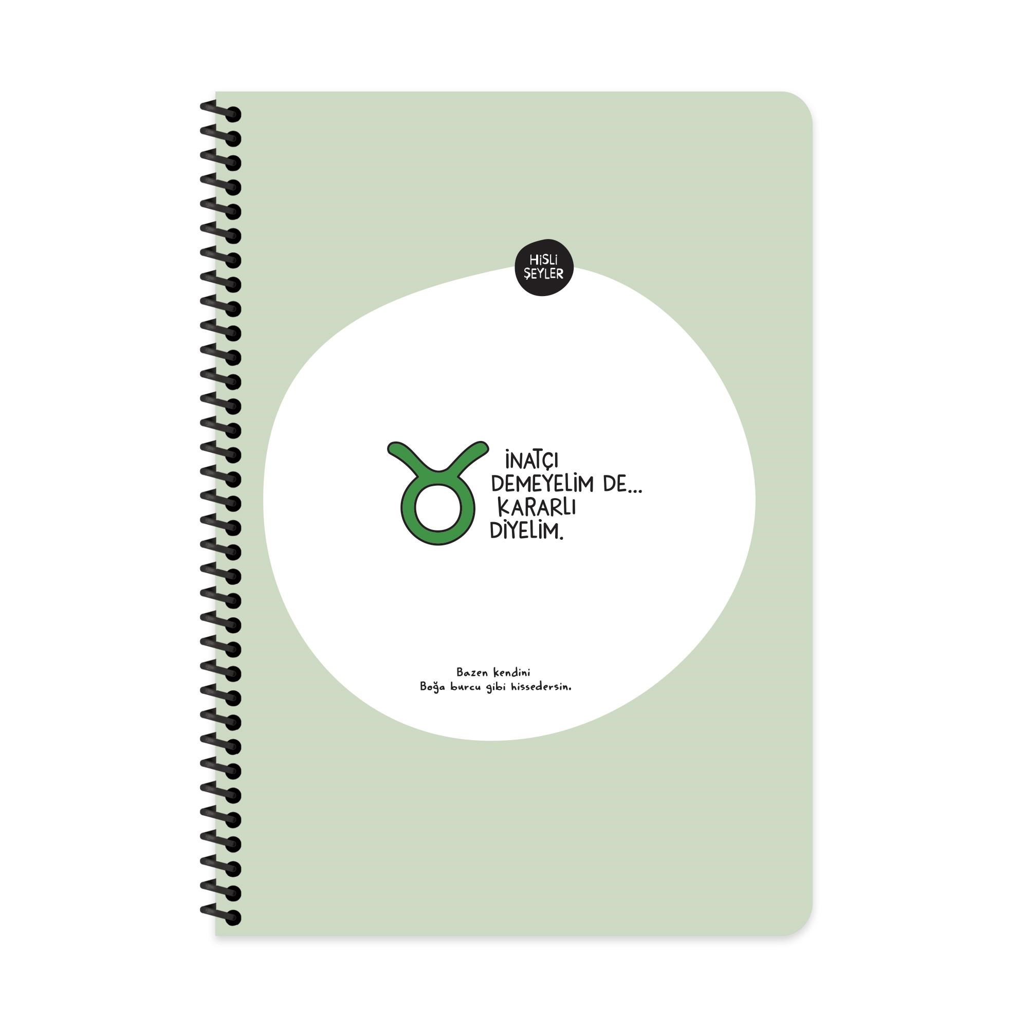 Hisli Şeyler A4 Spiralli Karton Kapak Kareli Stickerli Burçlar Serisi Defter - İnatçı Demeyelim De Kararlı Diyelim