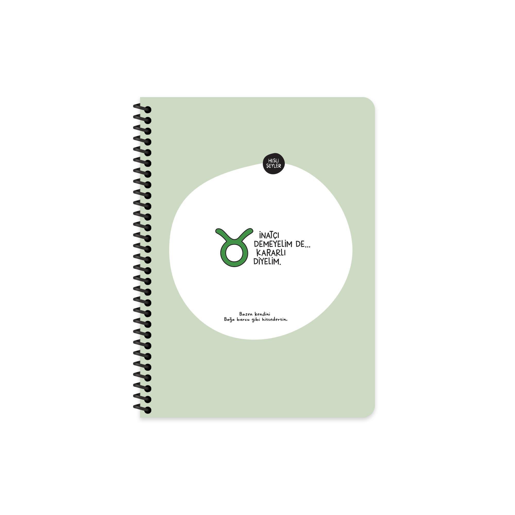 Hisli Şeyler Burçlar Serisi 16,5x22,5 Kareli Spiralli Stickerli Defter - İnatçı Demeyelim De Kararlı Diyelim