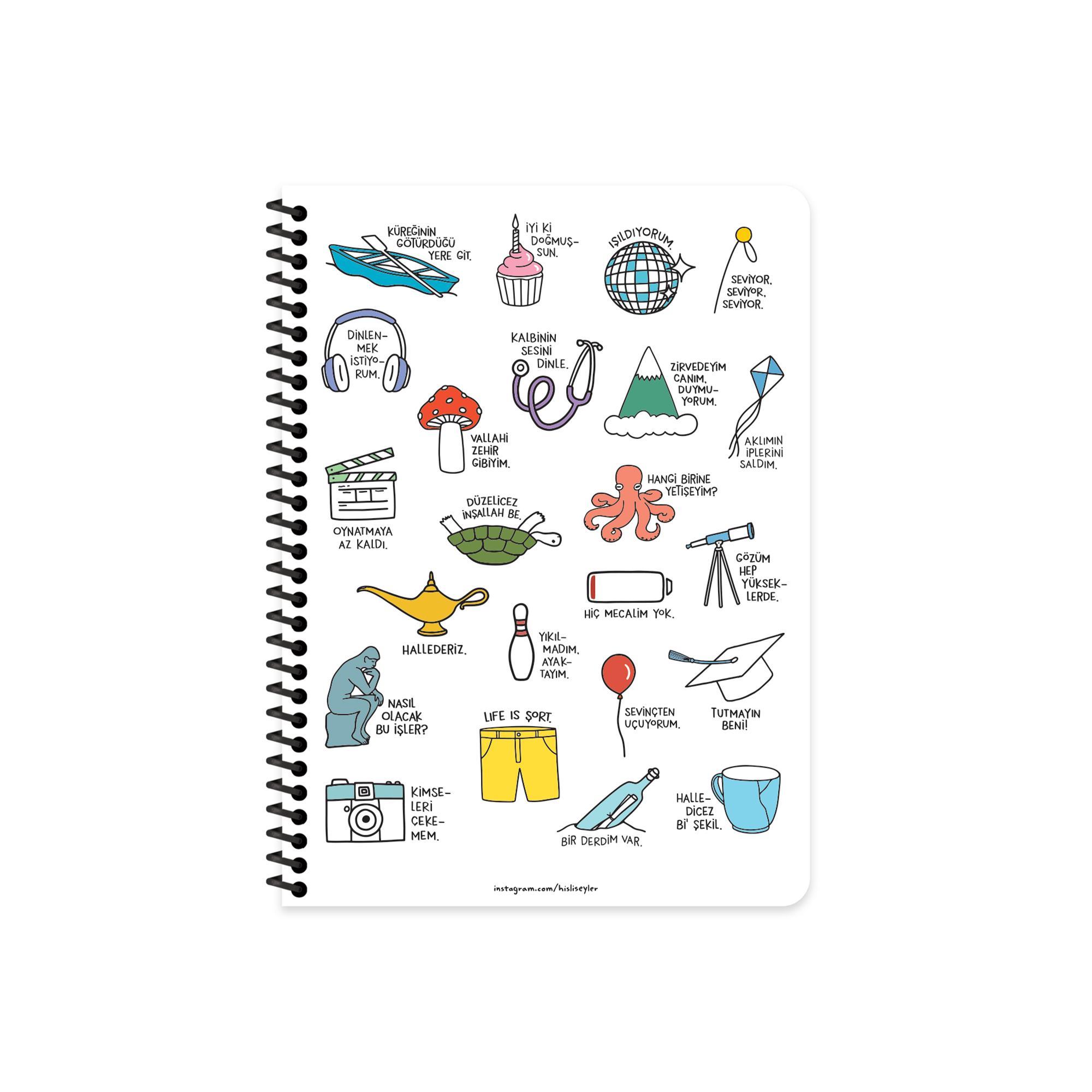 Hisli Şeyler Çizgili Spiralli Stickerli Defter Hallederiz 16,5x22,5
