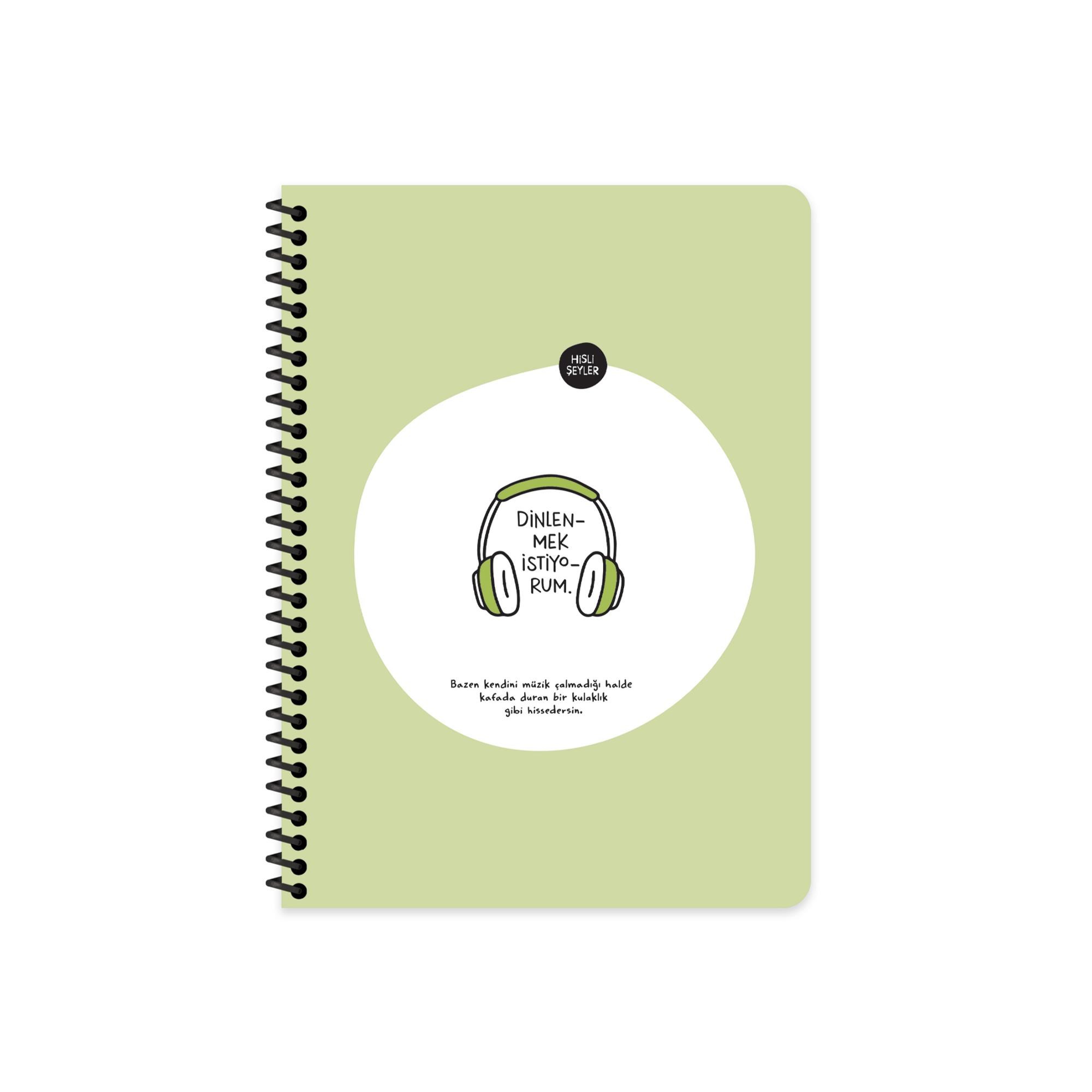 Hisli Şeyler Çizgili Spiralli Stickerli Defter Dinlenmek İstiyorum 16,5x22,5
