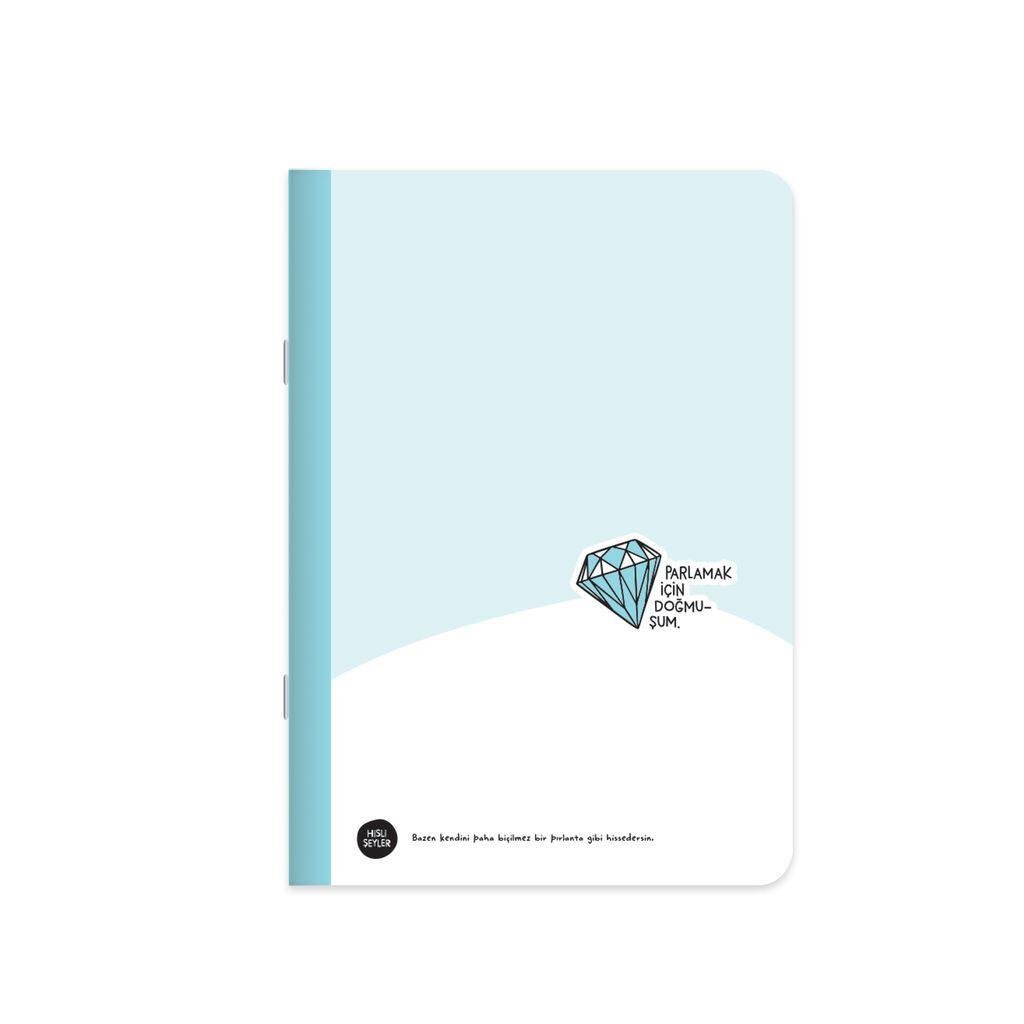 Hisli Şeyler Çizgili Tel Dikişli Stickerli Defter 18,5 x 26 CM - Parlamak İçin Doğmuşum