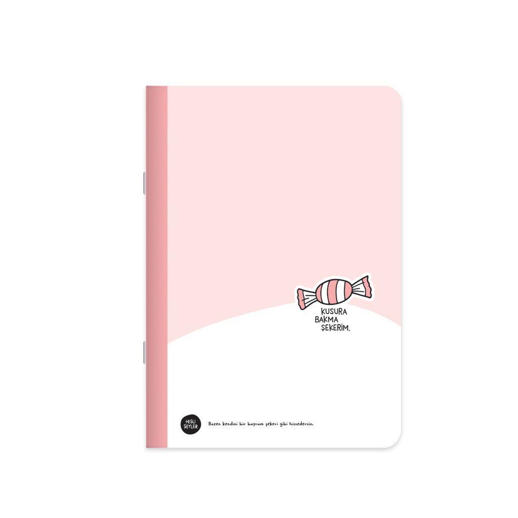 Hisli Şeyler Çizgili Tel Dikişli Stickerli Defter 18,5 x 26 CM - Kusura Bakma Şekerim