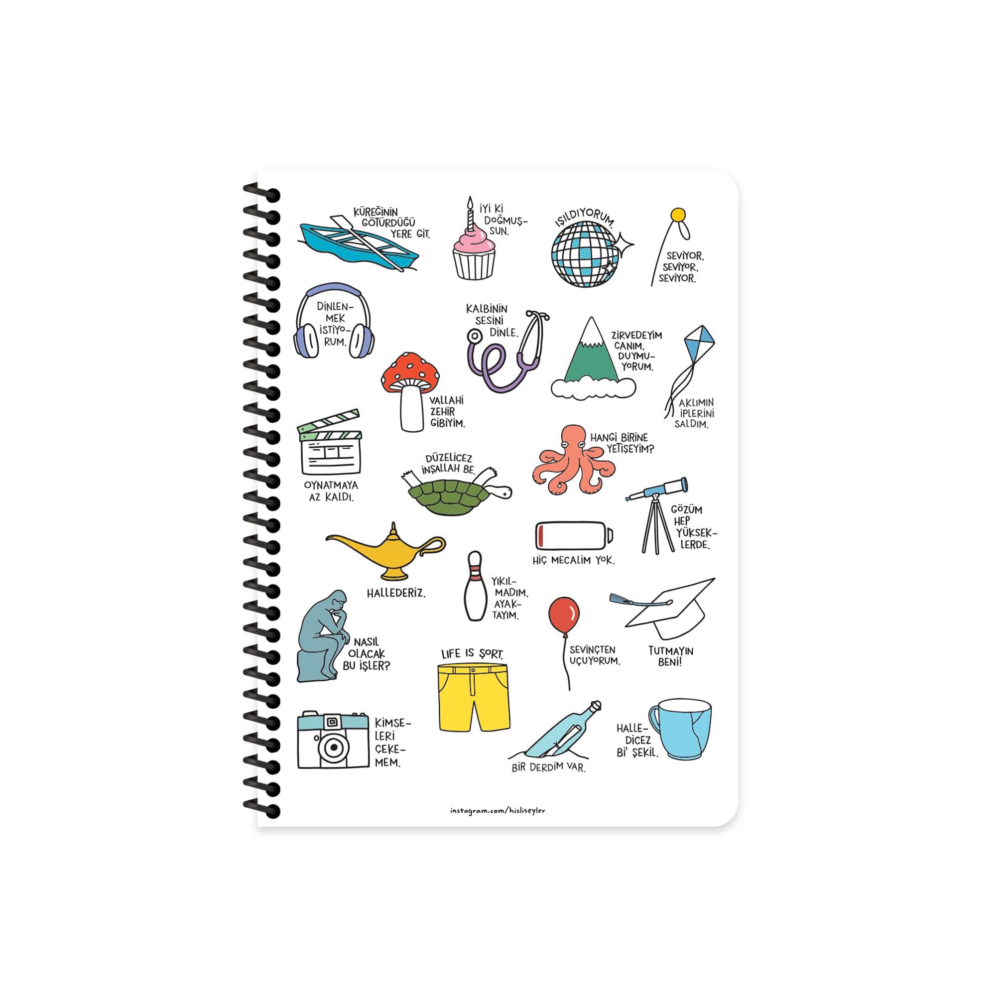Hisli Şeyler Kareli Spiralli Stickerli Defter Oturmaya Mı Geldik? 16,5x22,5