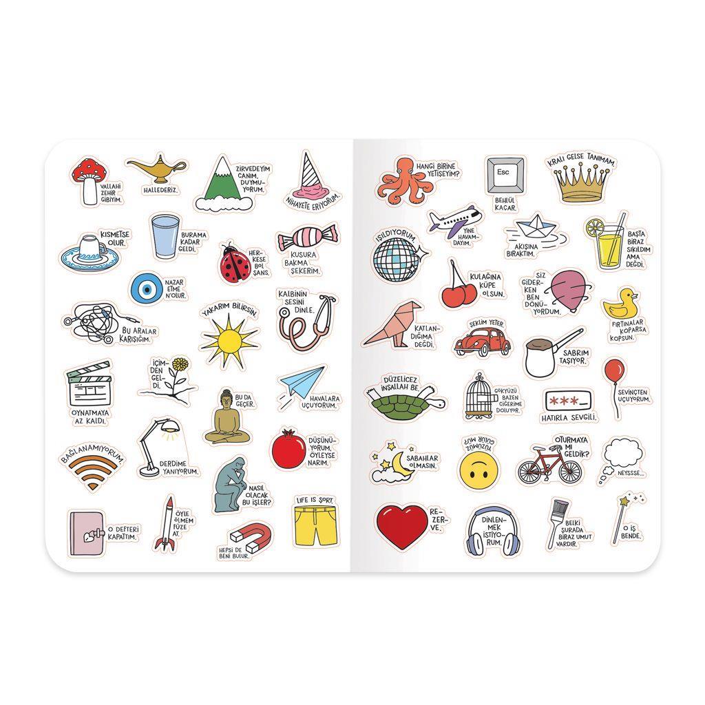Hisli Şeyler Kareli Tel Dikişli Stickerli Defter 18,5 x 26 CM - Hangi Birine Yetişeyim?