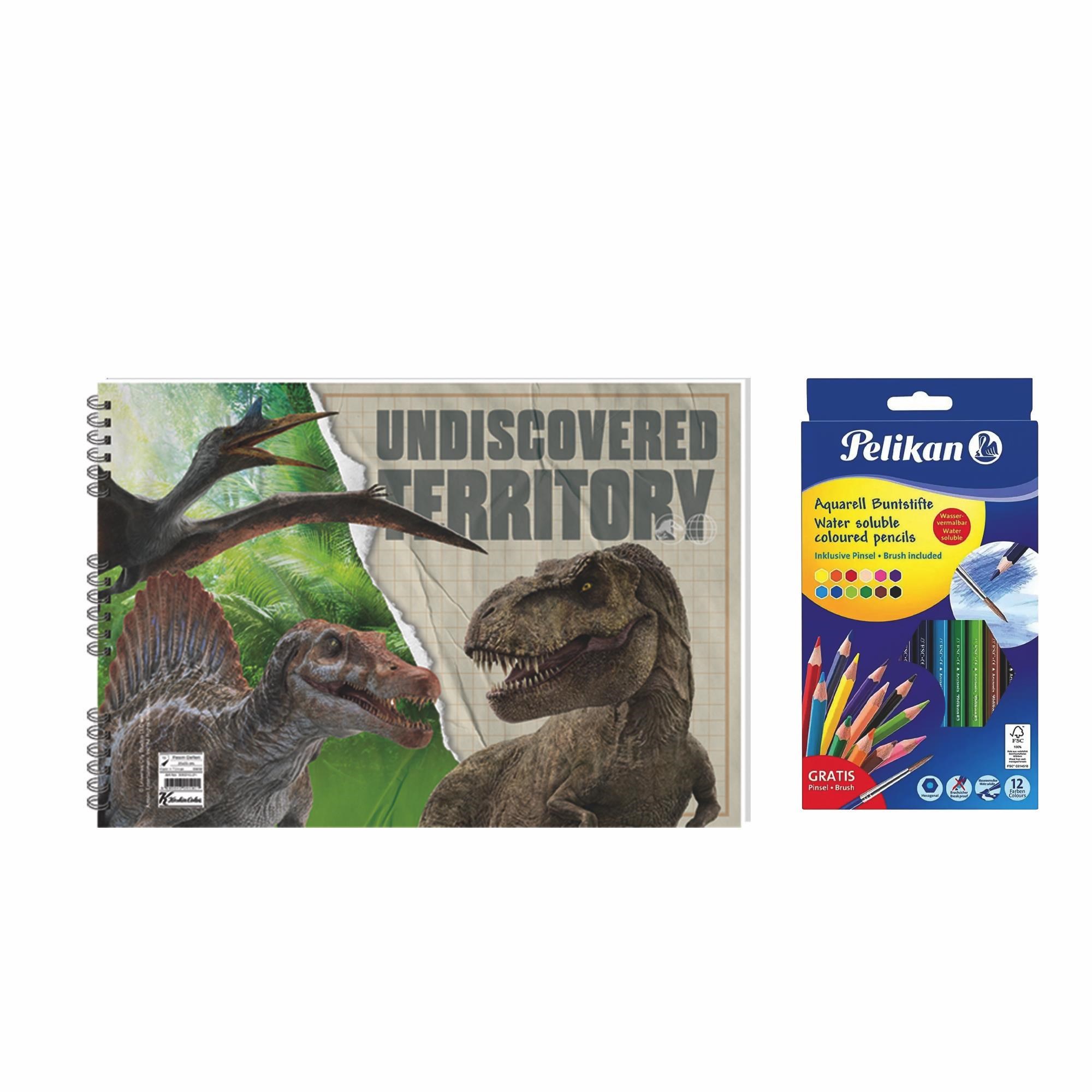Jurassic World 25x35 Spiralli Resim Defteri - Pelikan 12li Aquarell Kuru Boya 2'li Set 4