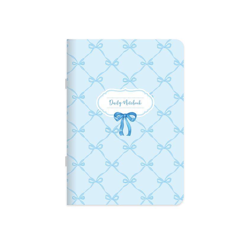 Kareli Kuşe Kapak Kurdele Stickerli Defter 18,5 x 26 CM -  Mavi Kurdele