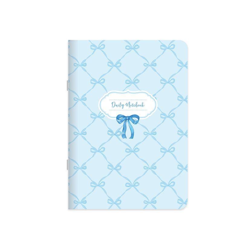 Kareli Kuşe Kapak Kurdele Stickerli Defter 18,5 x 26 CM -  Mavi Kurdele