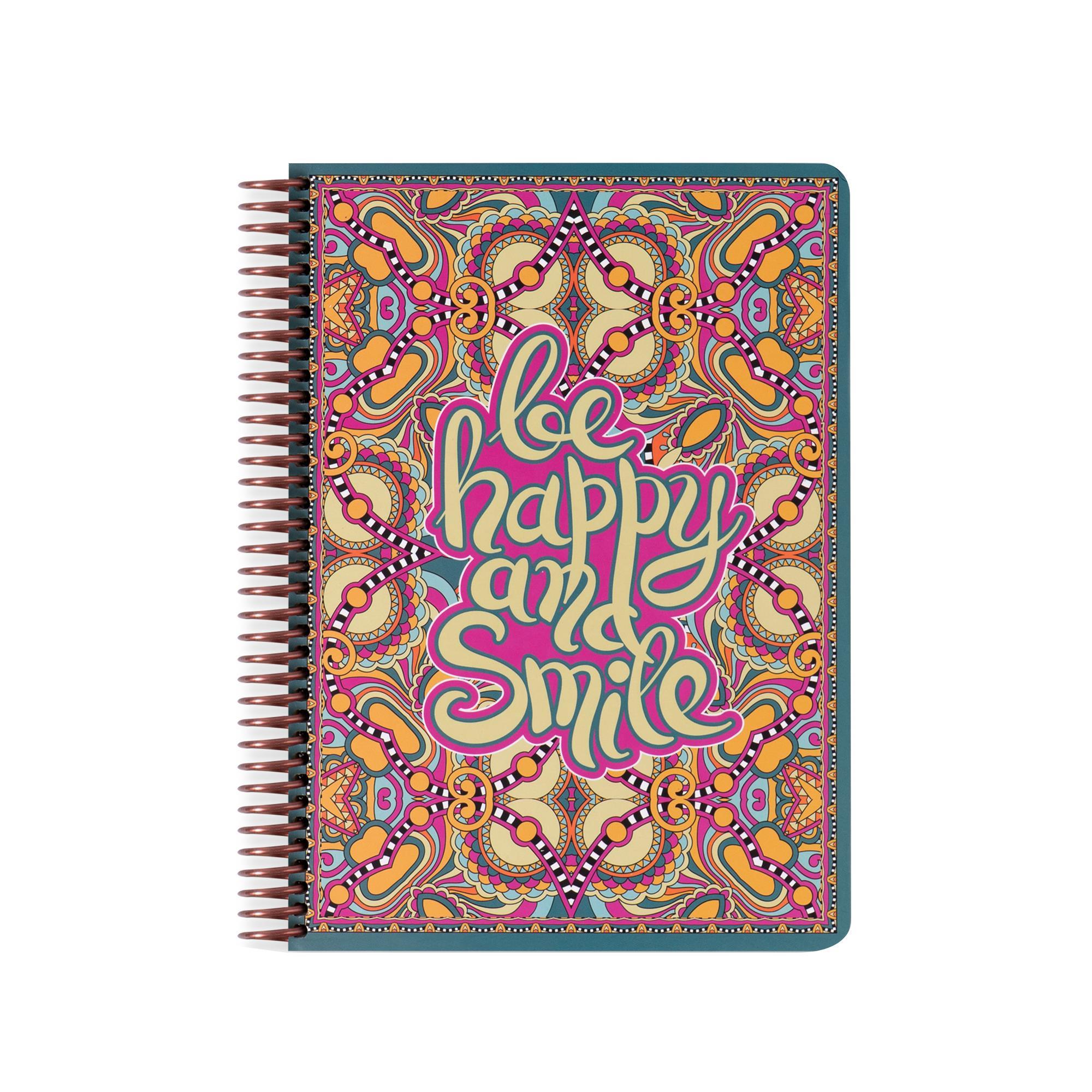 Kareli Sert Kapak Spiralli Wallart Defter Be Happy And Smile 17x24