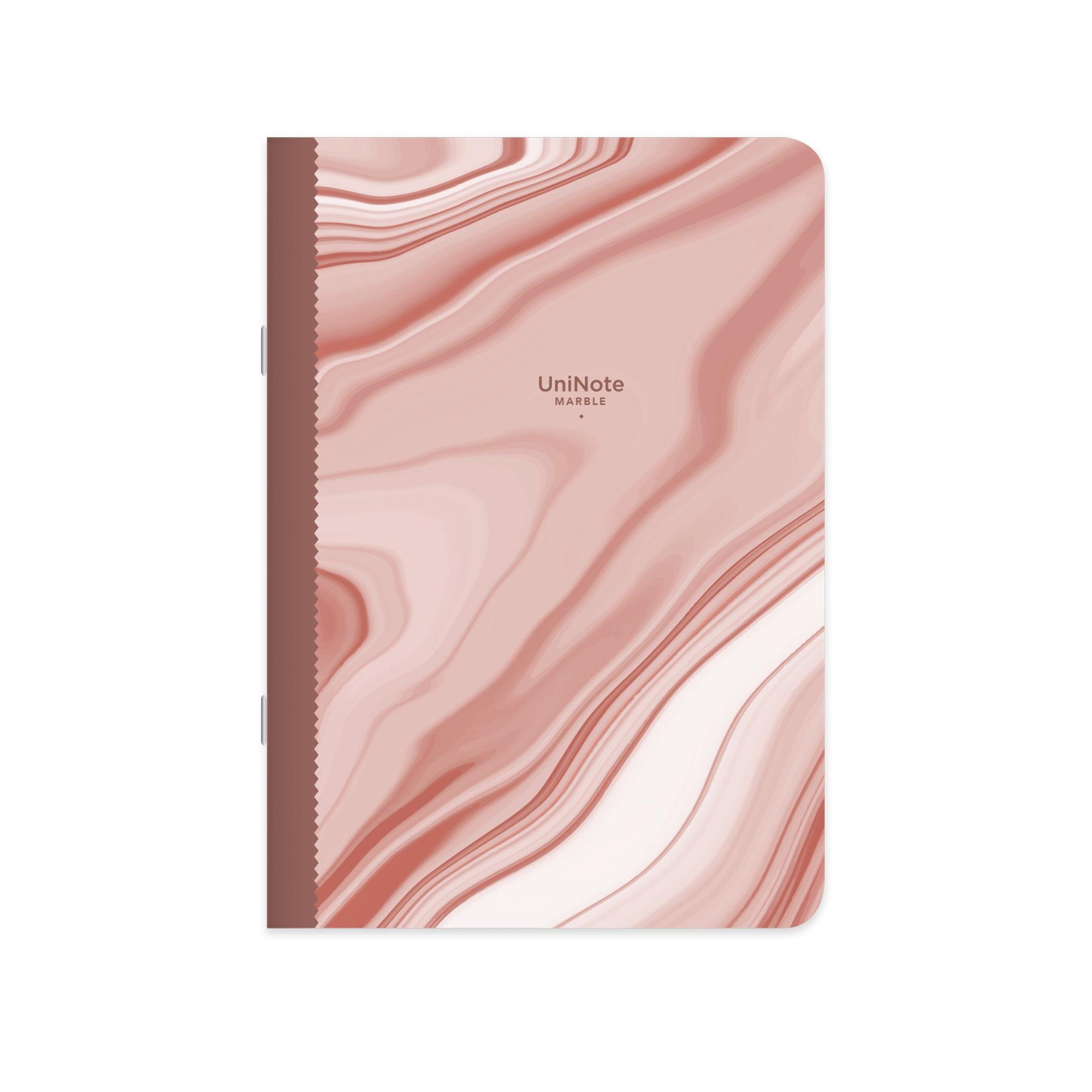 Kareli Tel Dikişli Kuşe Kapak Uninote Marble Defter Pembe 18,5x26