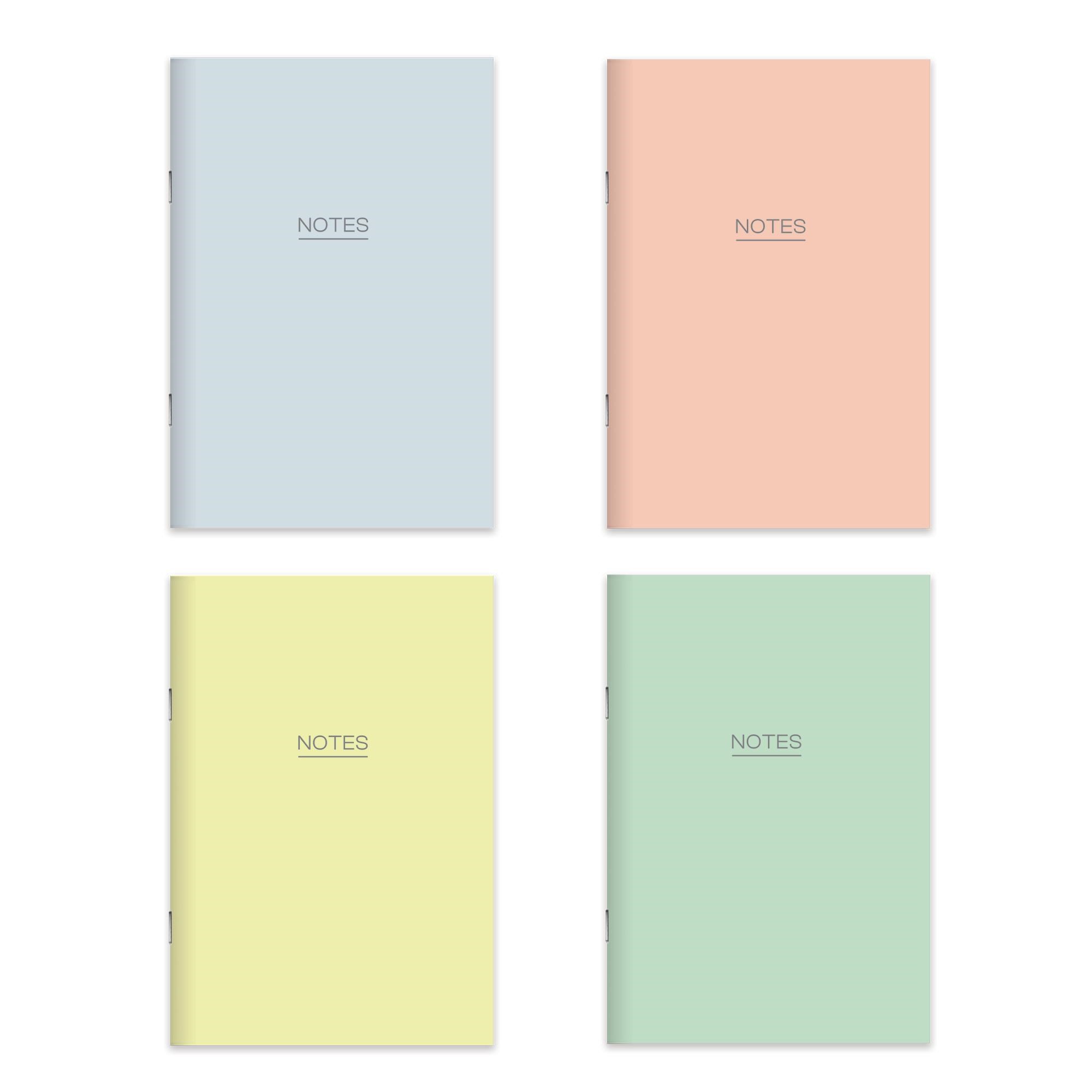 Karton Kapak Hafif Kağıt Defter 4'Lü Set-Pastel (2Çizgili + 2Düz) 14*20 24 Yp.