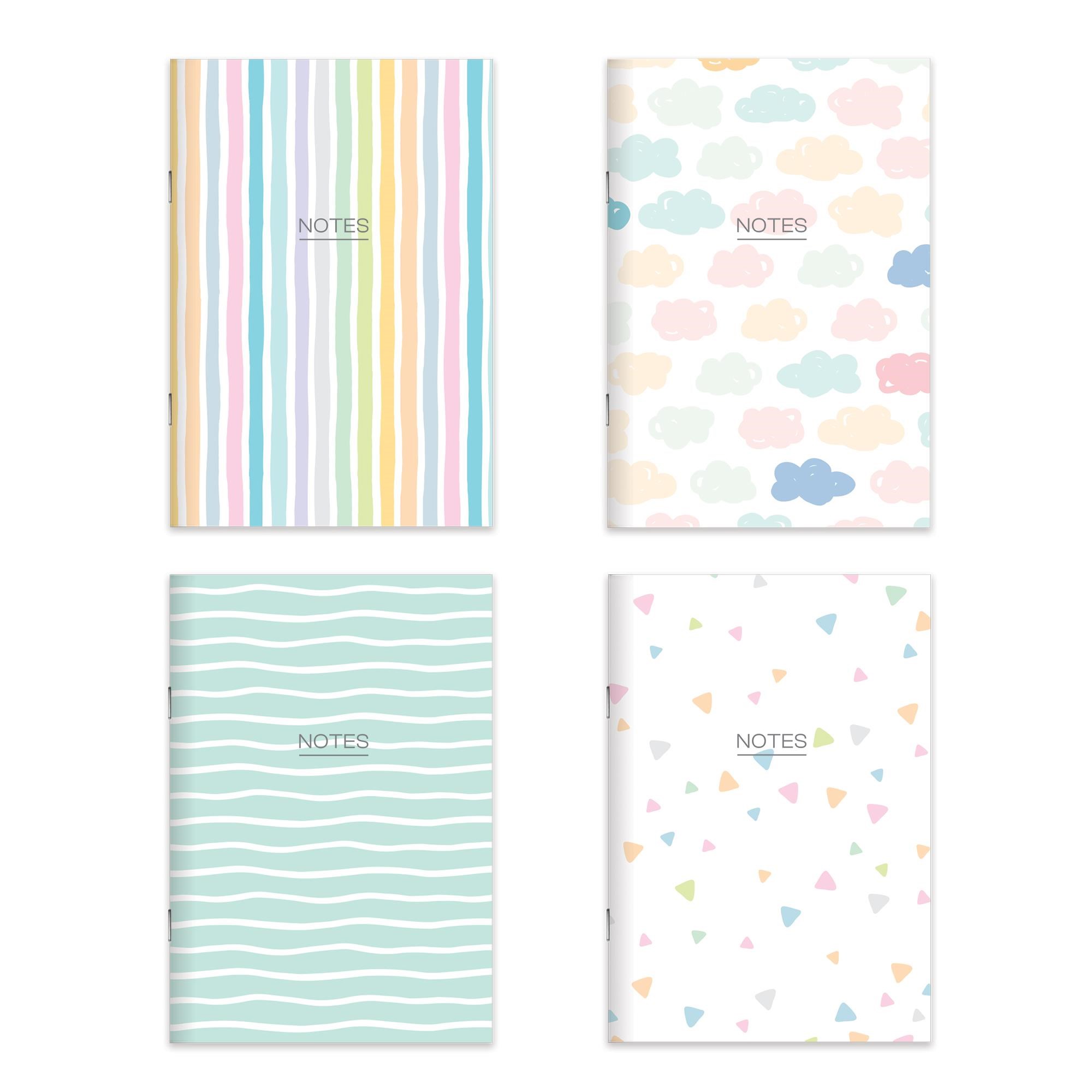 Karton Kapak Hafif Kağıt Defter 4'Lü Set-Deniz (2Çizgili+2Düz) 14*20 24 Yp.