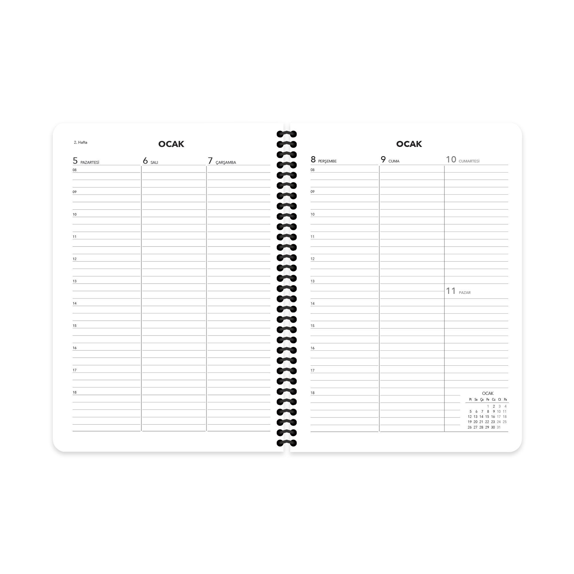 Keskin 2026-17*24 Spiralli Haftalık  Ajanda - Yeşil