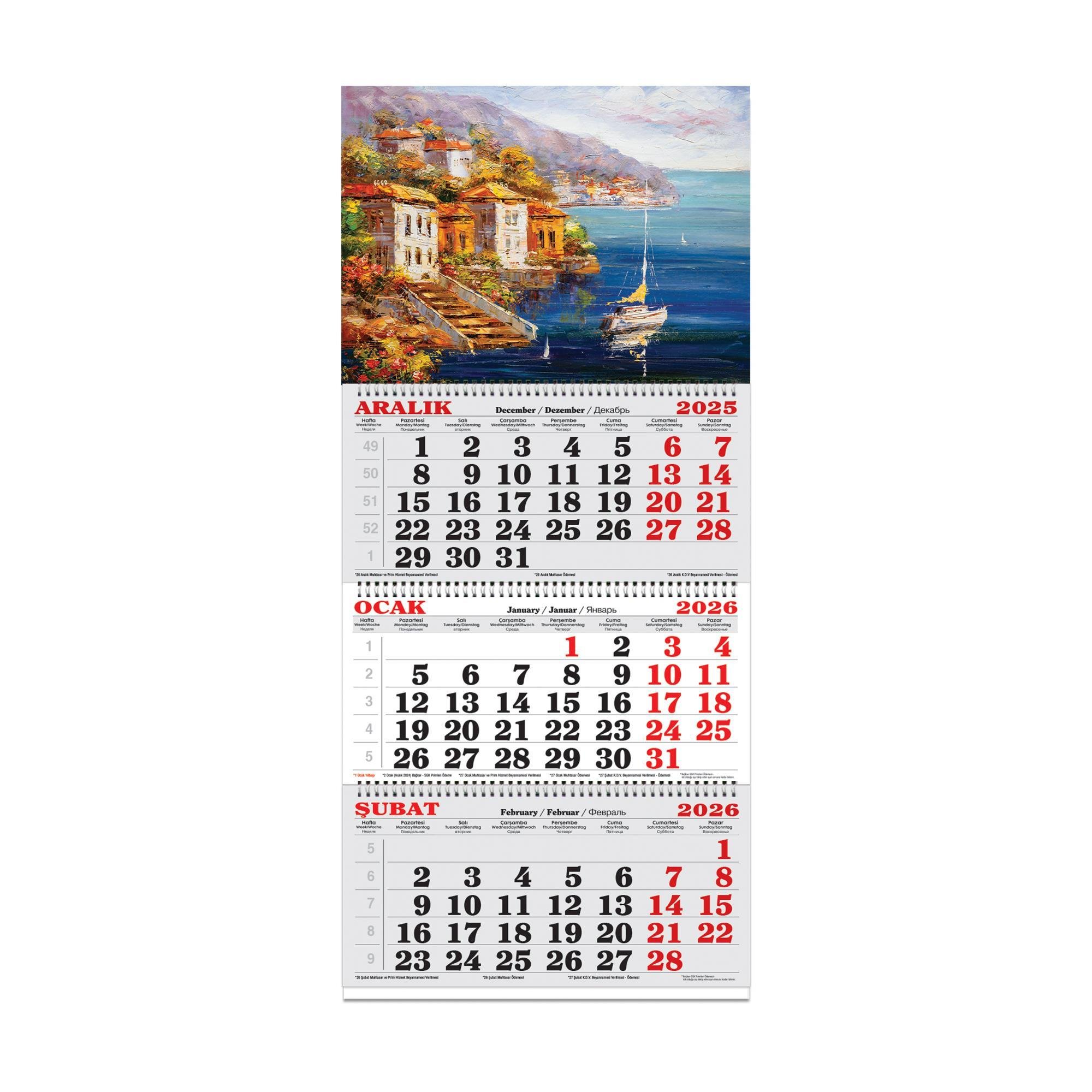 Keskin 2026-3 Aylık Spiralli Jumbo Denizci Takvim-Yelkenli