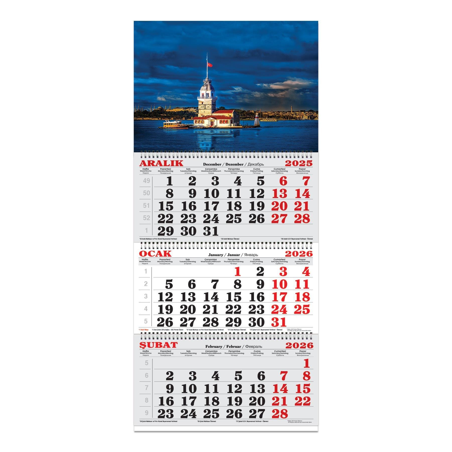 Keskin 2026-3 Aylık Spiralli Jumbo Denizci Takvim-İstanbul
