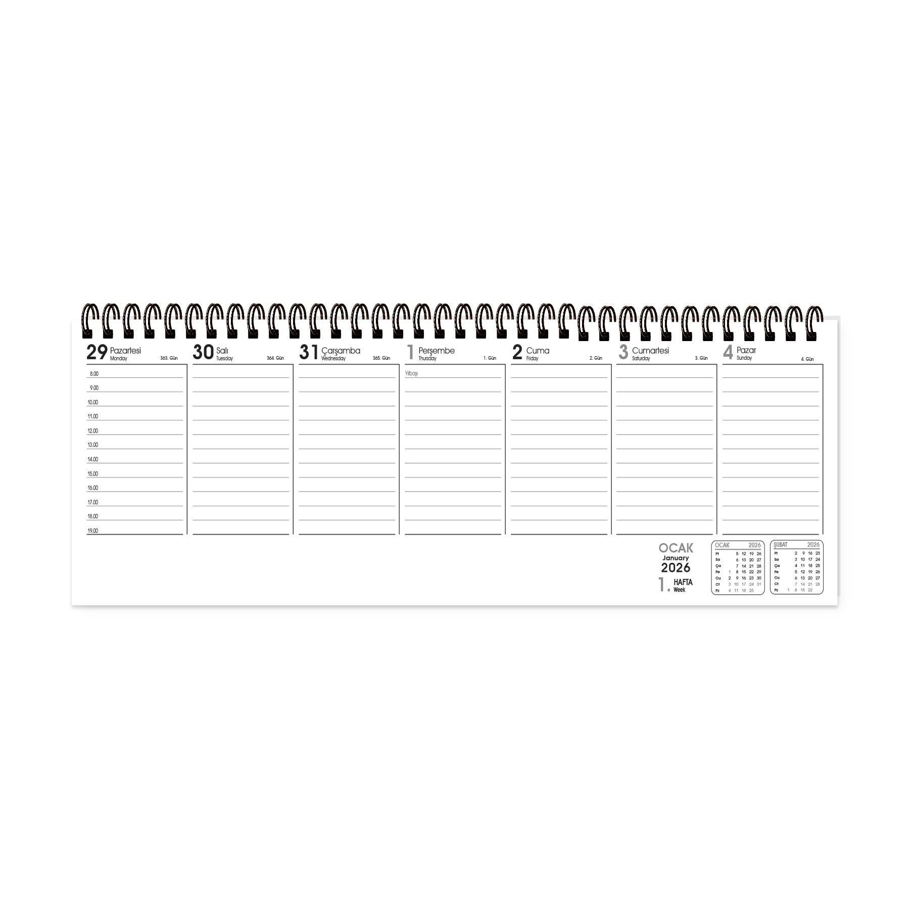 Keskin 2026-AJ-65 12*33,5 Spr.Haftalık Masa Ajandası-Çiçek