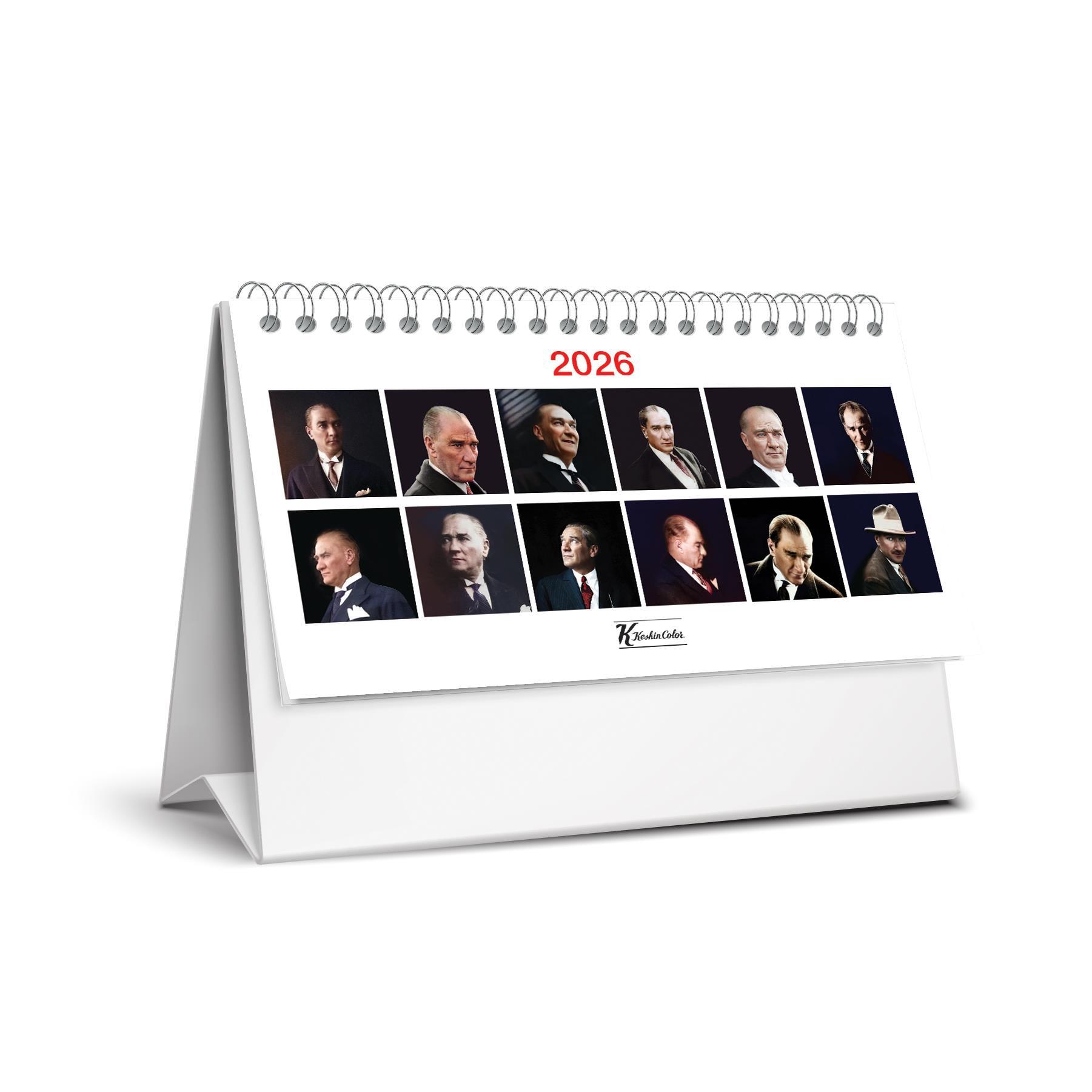 Keskin 2026-MTK-820 Karton Üçgen Masa Takvim-Atatürk