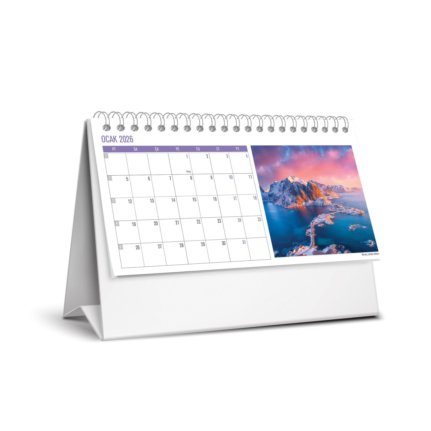 Keskin 2026-MTK-823 Karton Üçgen Masa Takvim-Manzaralar