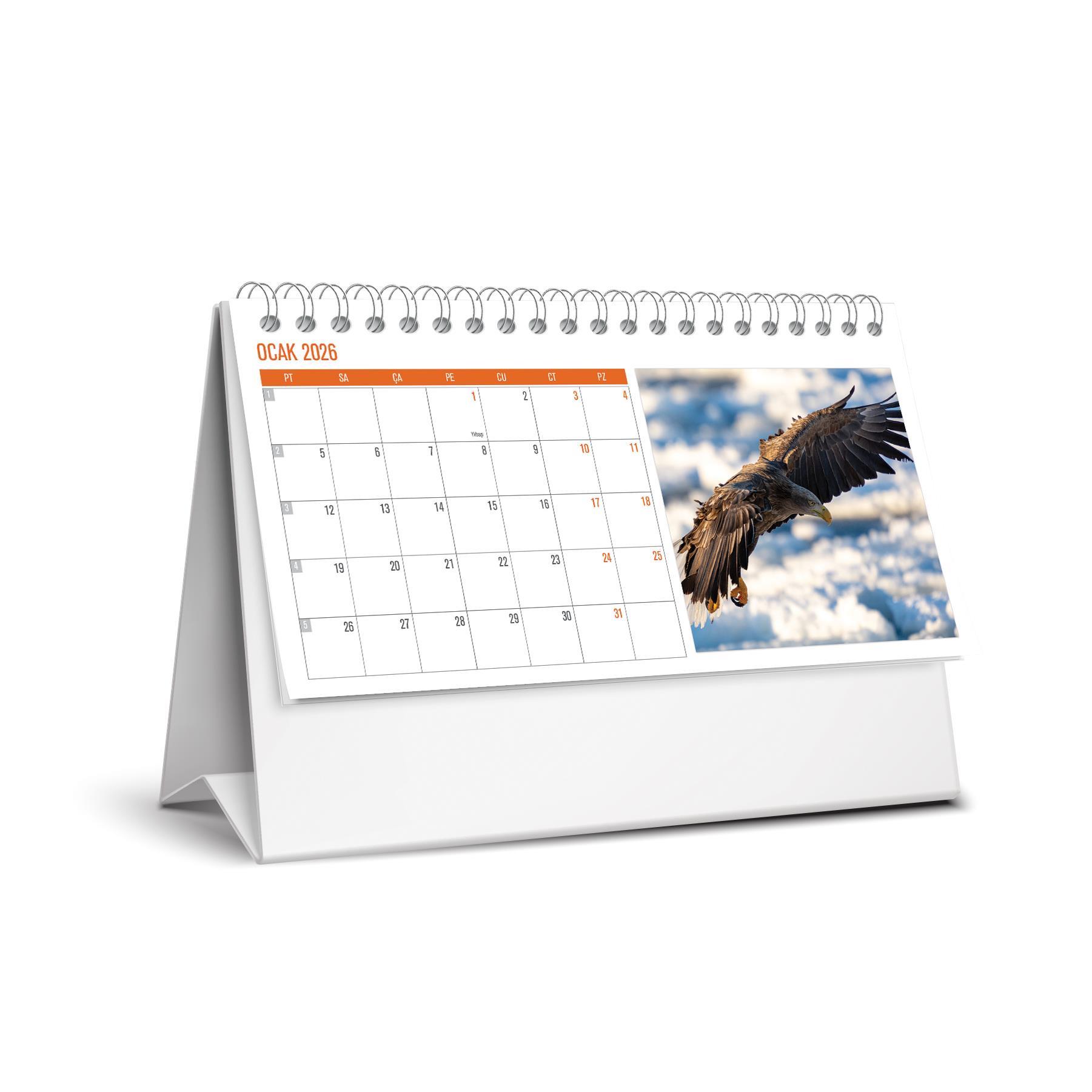 Keskin 2026-MTK-824 Karton Üçgen Masa Takvim-Kuşlar