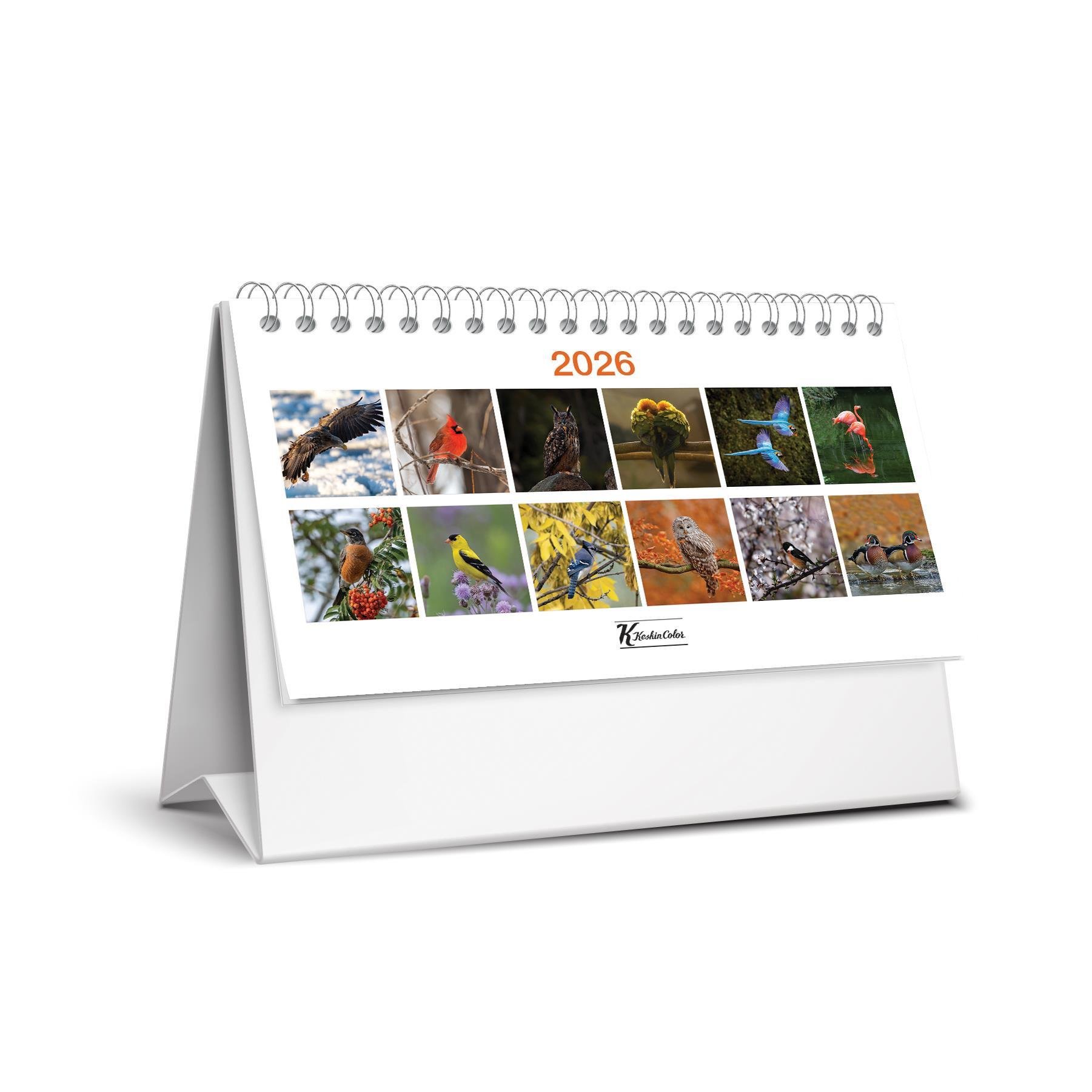 Keskin 2026-MTK-824 Karton Üçgen Masa Takvim-Kuşlar