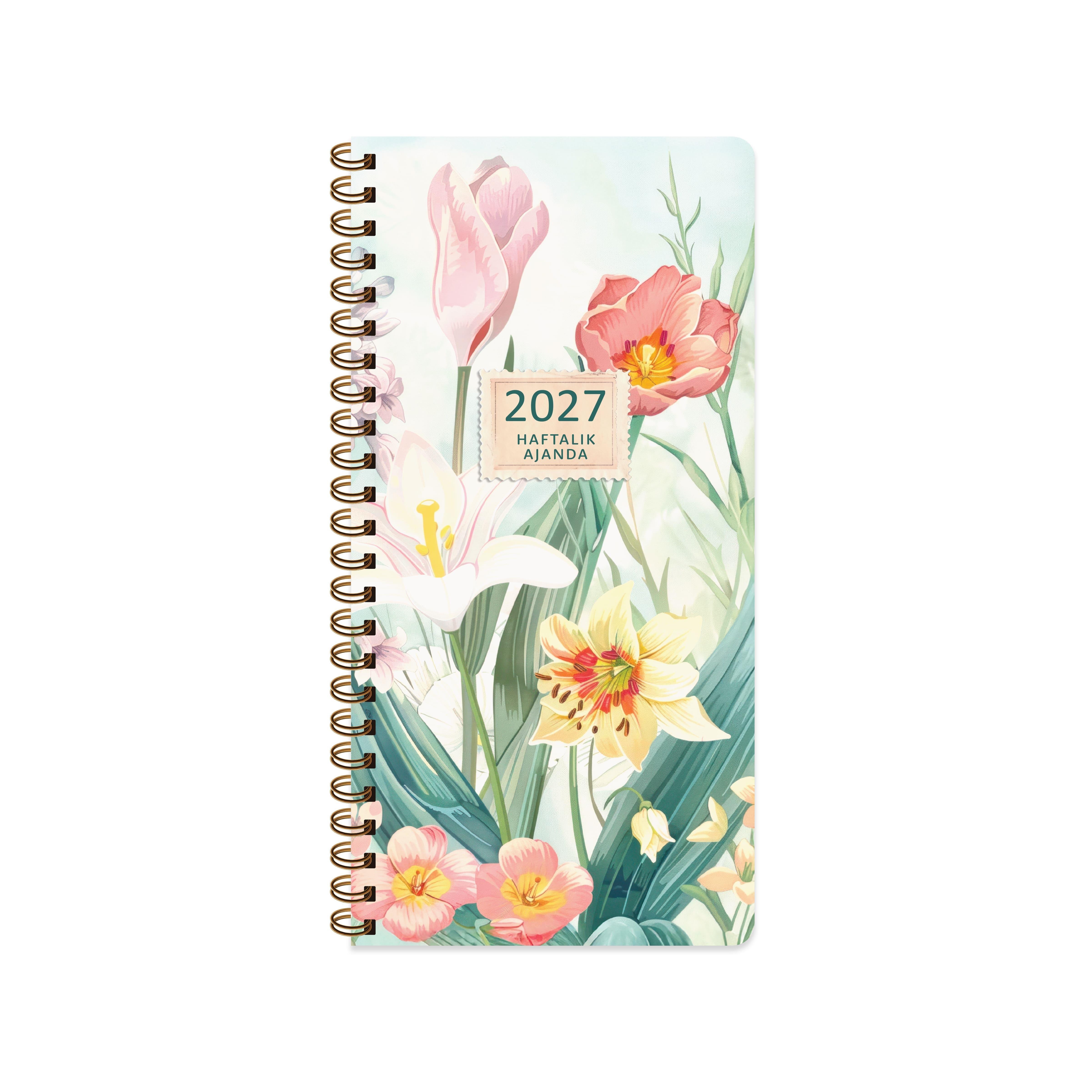 Keskin 2027-8*16 Haftalık Spiralli Cep Ajandası - Floral