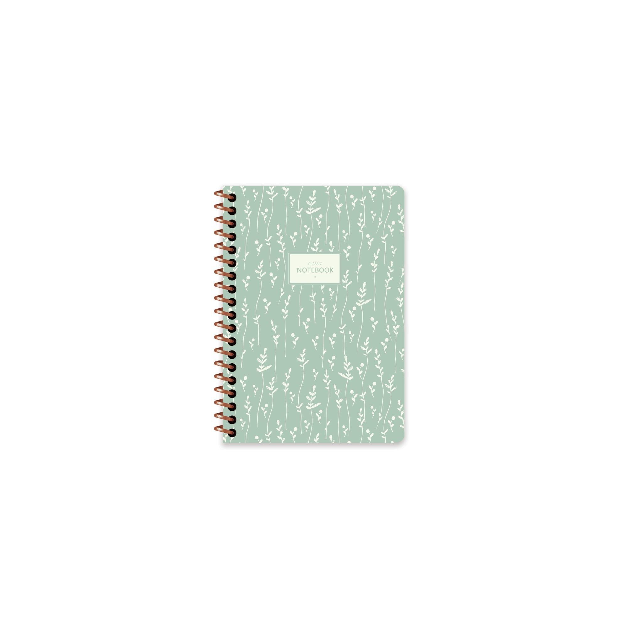 Keskin A6 Çizgili Spiralli Pastel Flora Defter - Yeşil