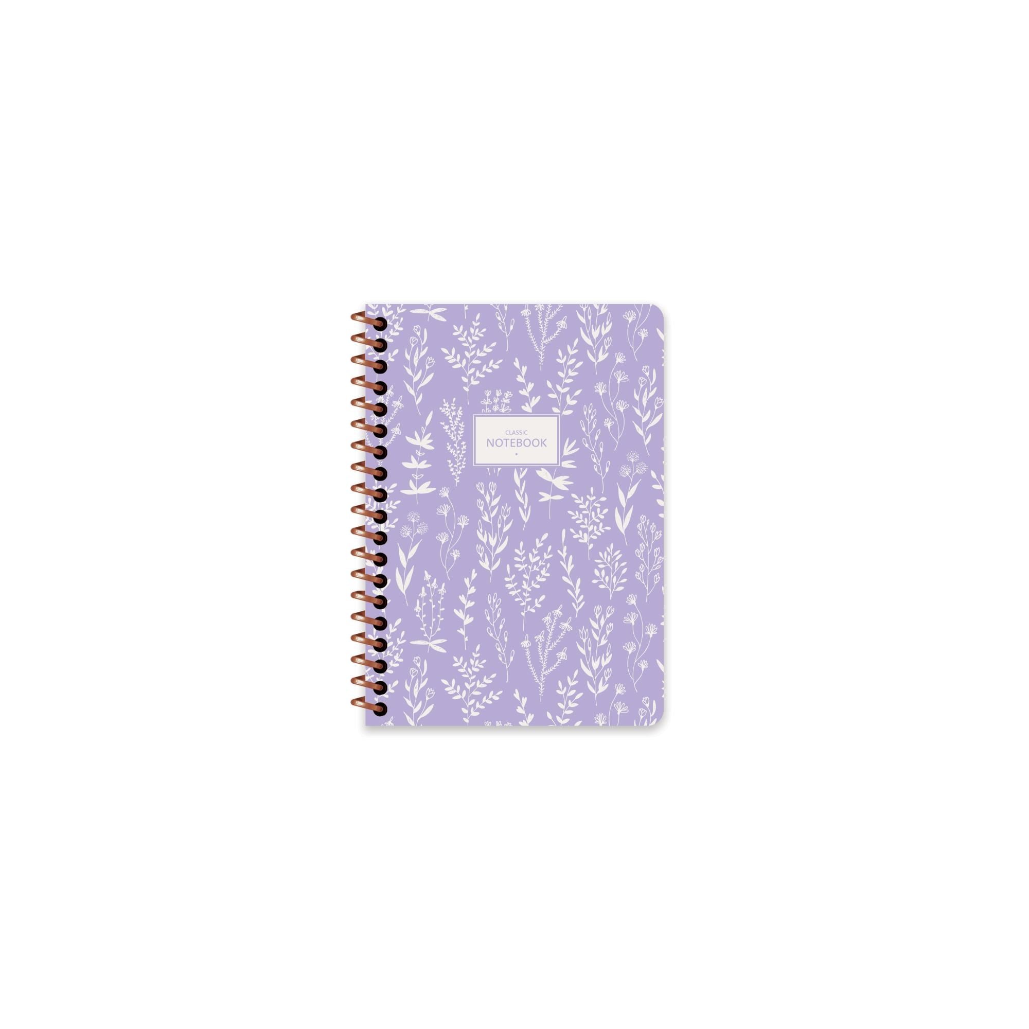 Keskin A6 Çizgili Spiralli Pastel Flora Defter - Mor