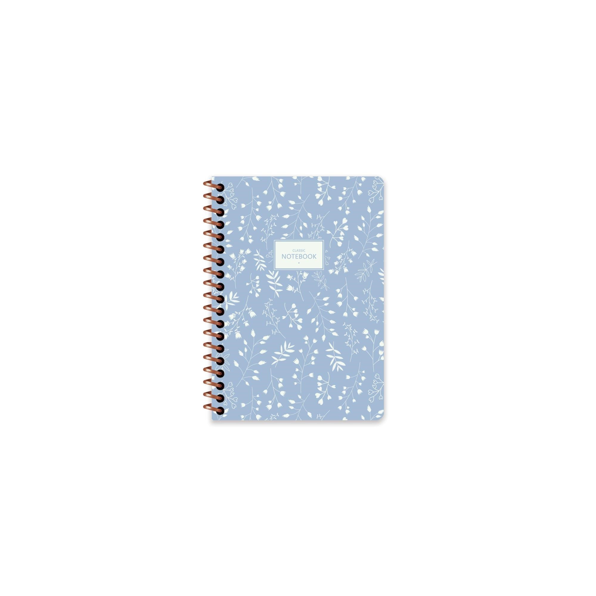 Keskin A6 Çizgili Spiralli Pastel Flora Defter - Mavi