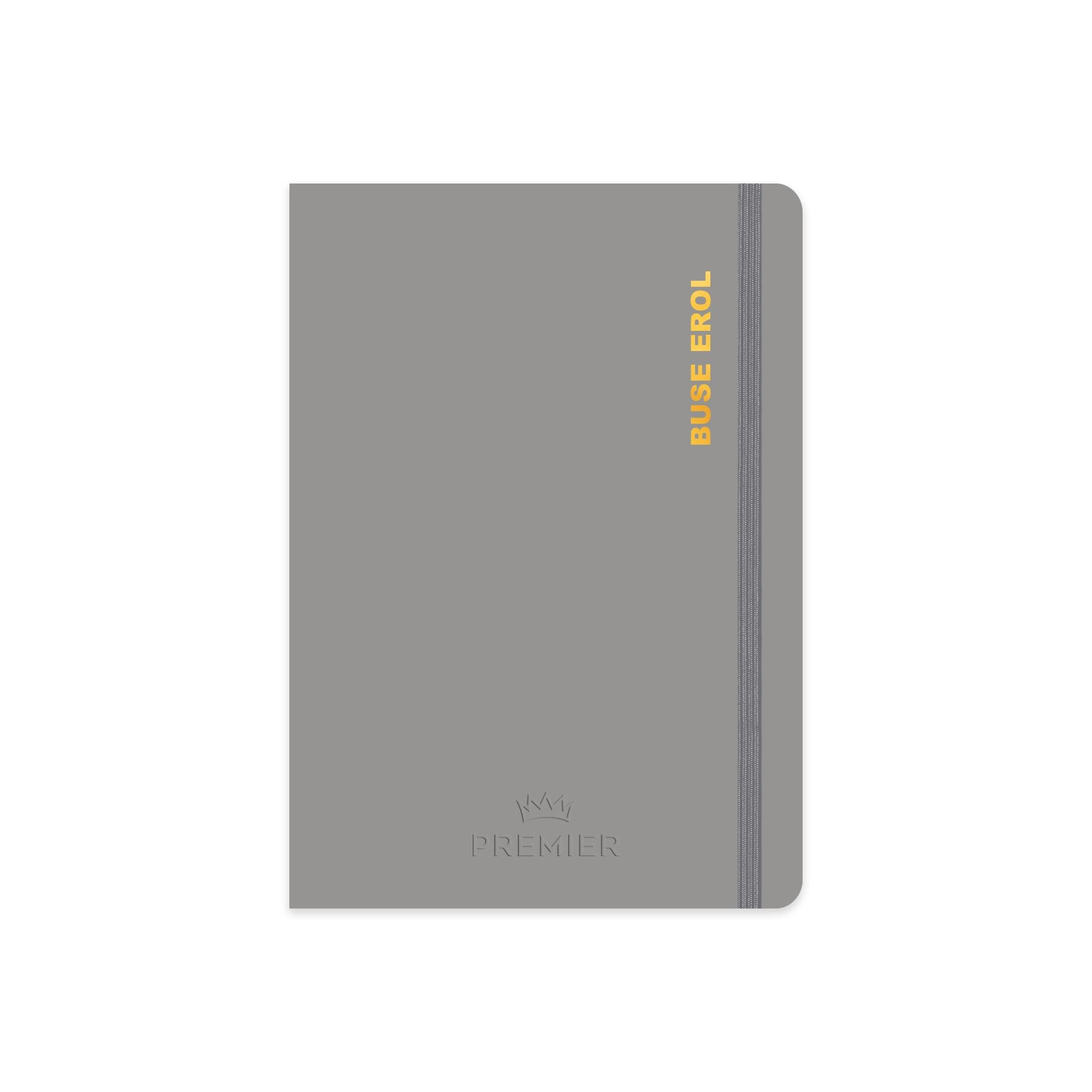 Kişiselleştirilebilir Çizgili Ciltli Premier Defter - Gri