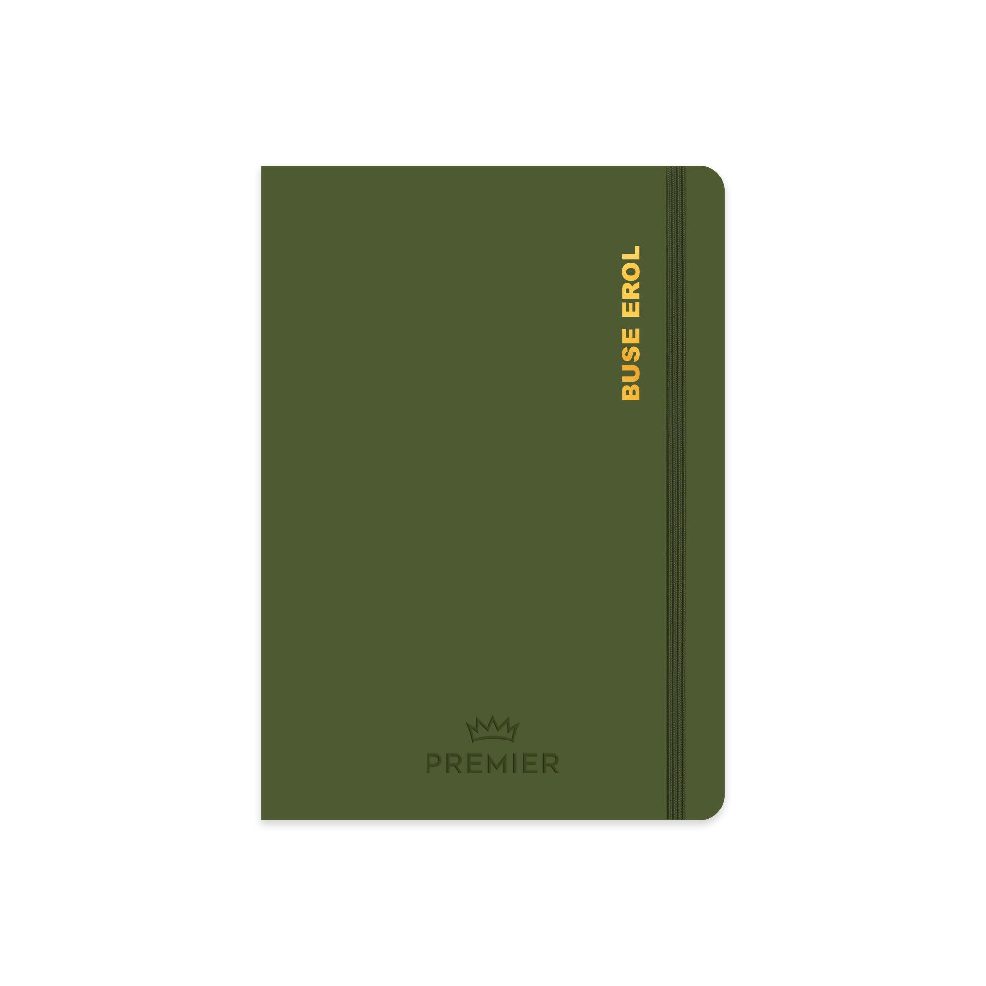 Kişiselleştirilebilir Çizgili Ciltli Premier Defter - Haki