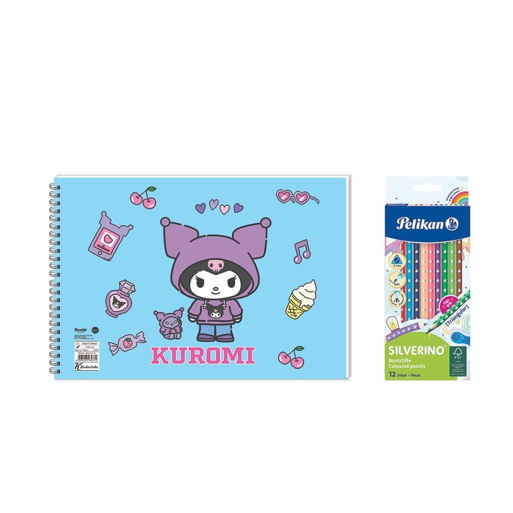 Kuromi 17*25 15 Yp. Spiralli Resim Defteri  -  Pelikan Silverino Üçgen Kuru Boya Kalemi 2'li Set 4