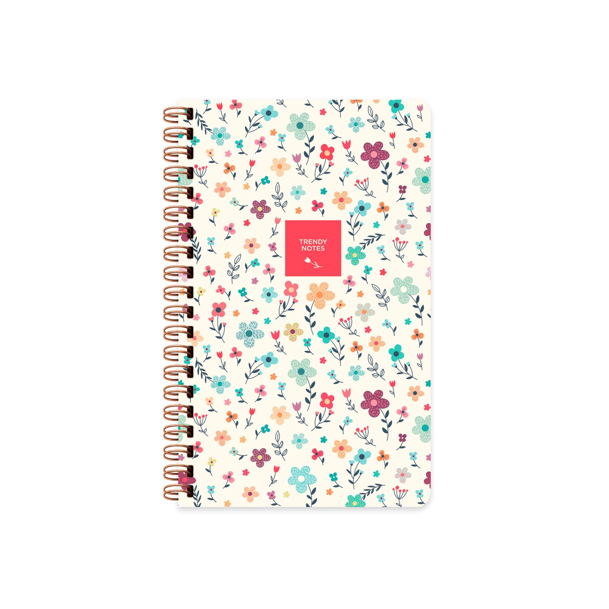 Sert Kapak Çizgili Spiralli Çiçek Defter Krem Çiçek 13x21