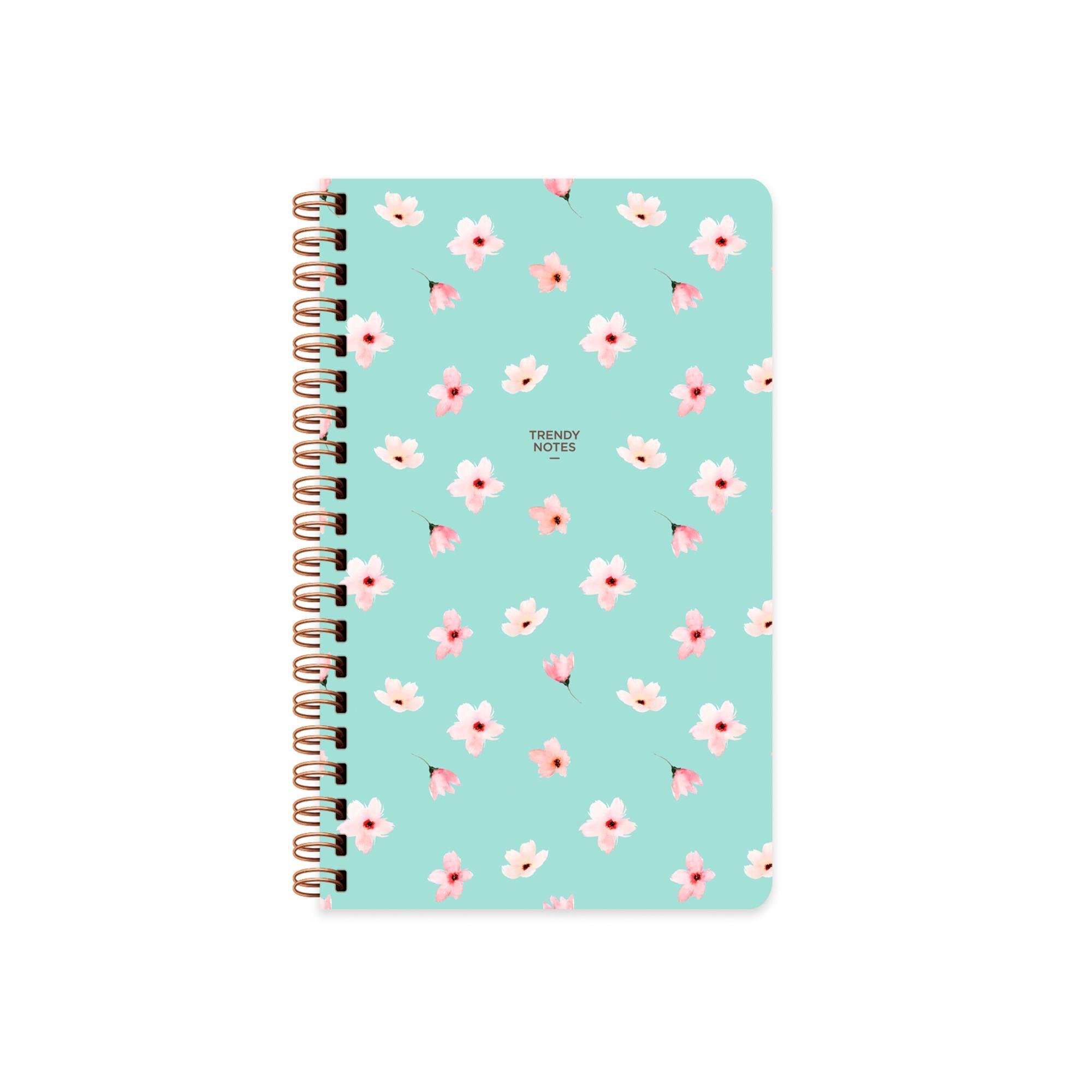 Sert Kapak Düz Spiralli Çiçek Defter Su Yeşili 13x21