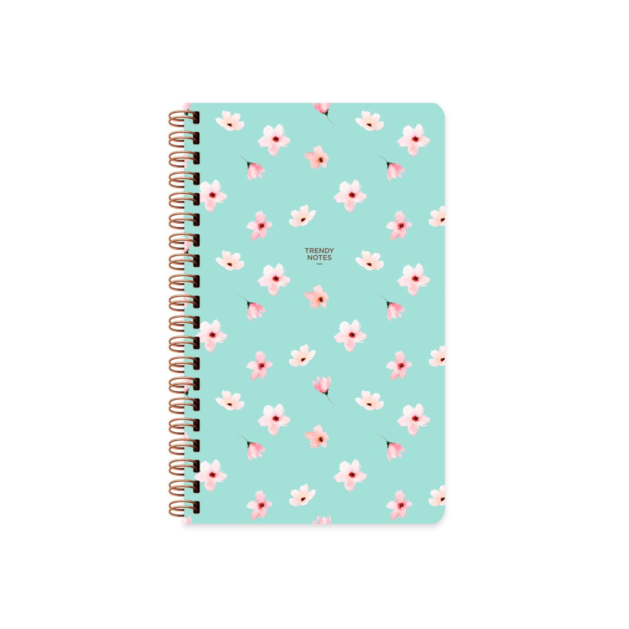 Sert Kapak Düz Spiralli Çiçek Defter Su Yeşili 13x21