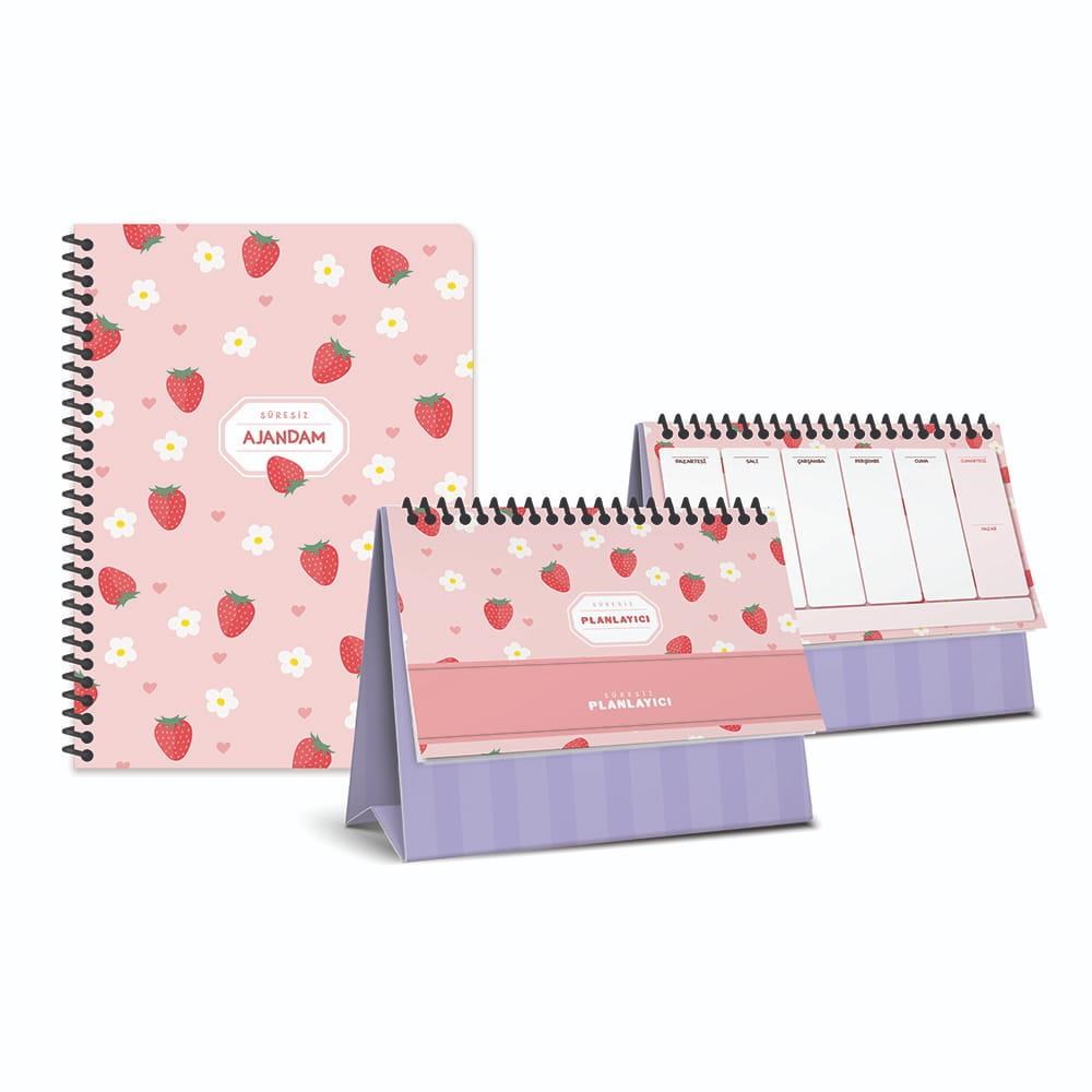 Süresiz Ajanda & Masaüstü Planlayıcı Sert Kapak 2’li Set – Pembe