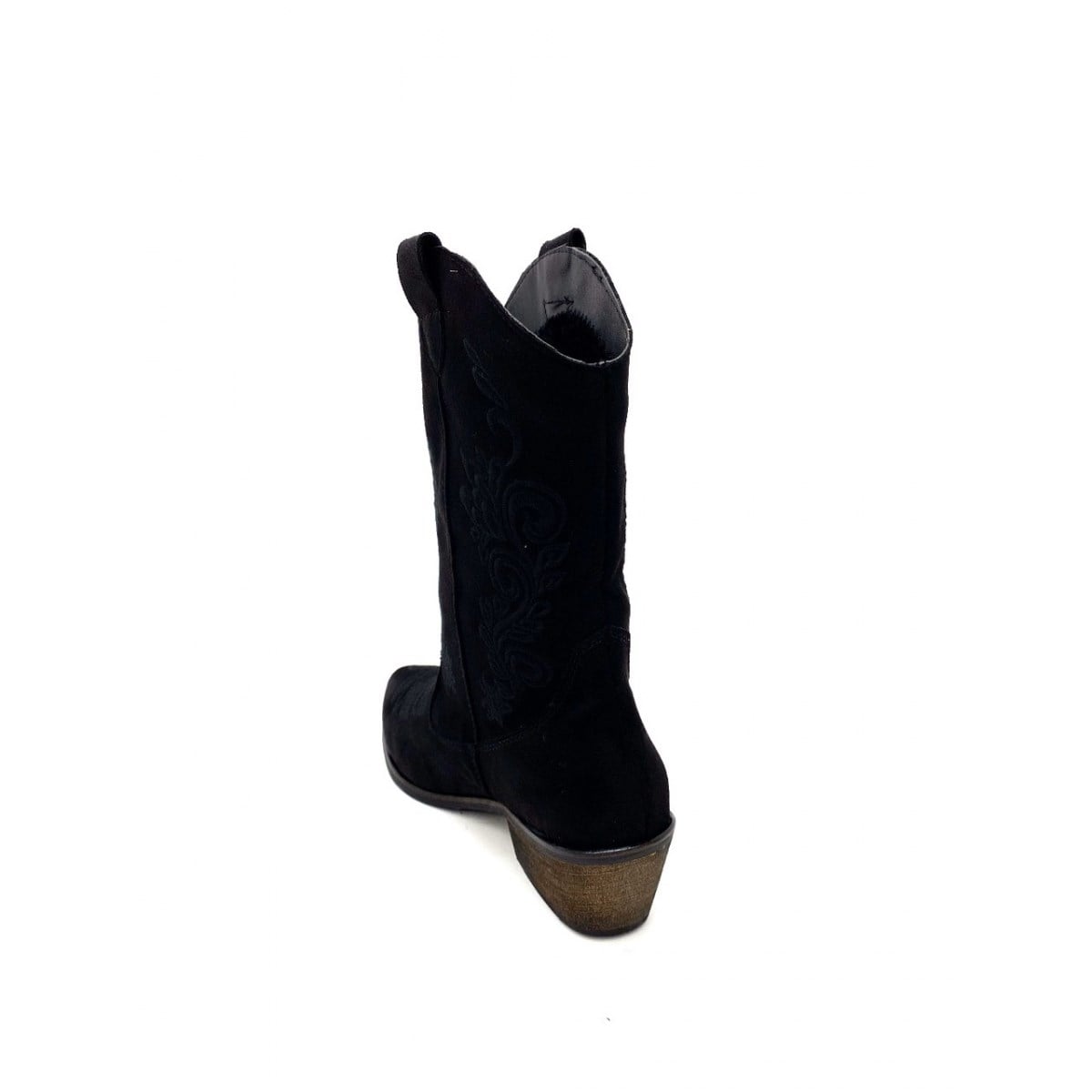 5 Cm Topuklu Nakişli  Detayli Western Çizme Siy.suet